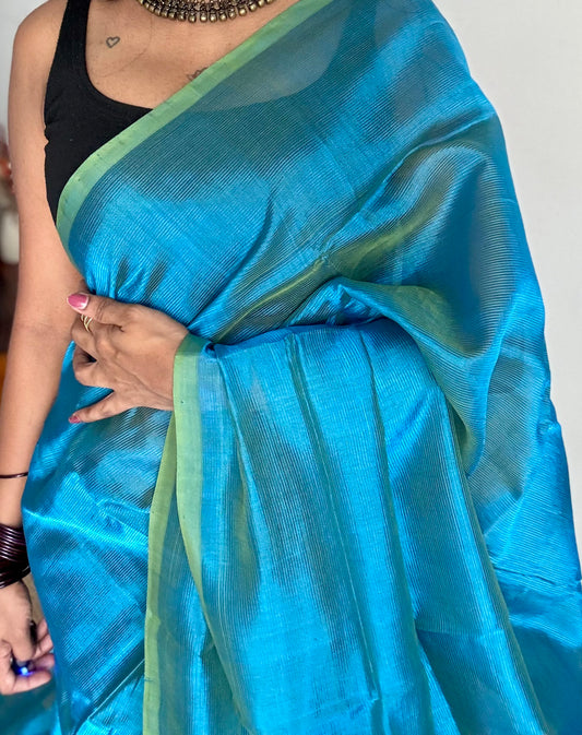 Plain blue green dual tone, mangalgiri silk cotton, handwoven, soft, light weight - YCWOTDMSAP222