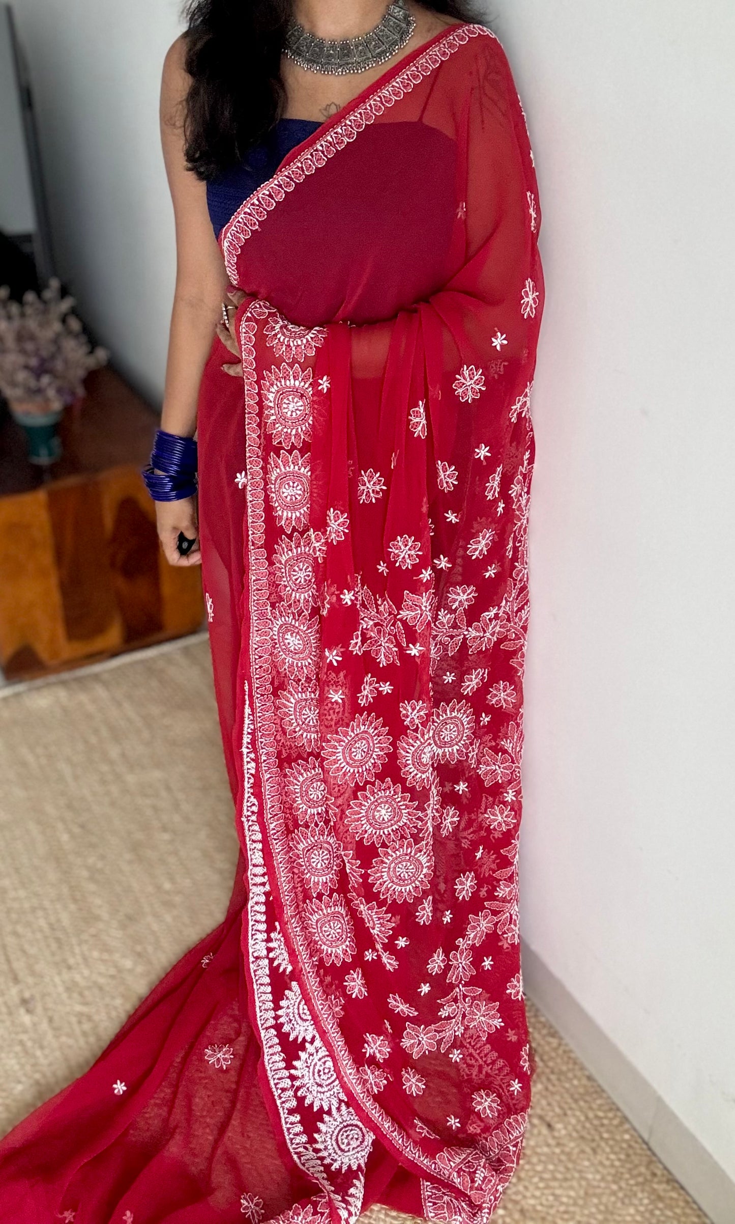 Sham-e-Ishq (evening of love) - Red Chikankari, georgette YCSLCJULCK07