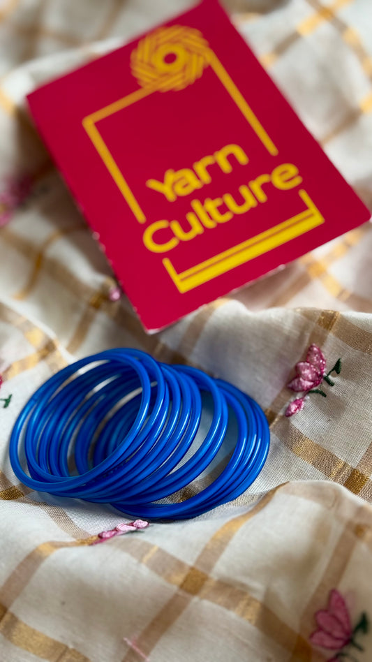 Copper sulphate blue glass bangles, set of 12 - YCBANGL24