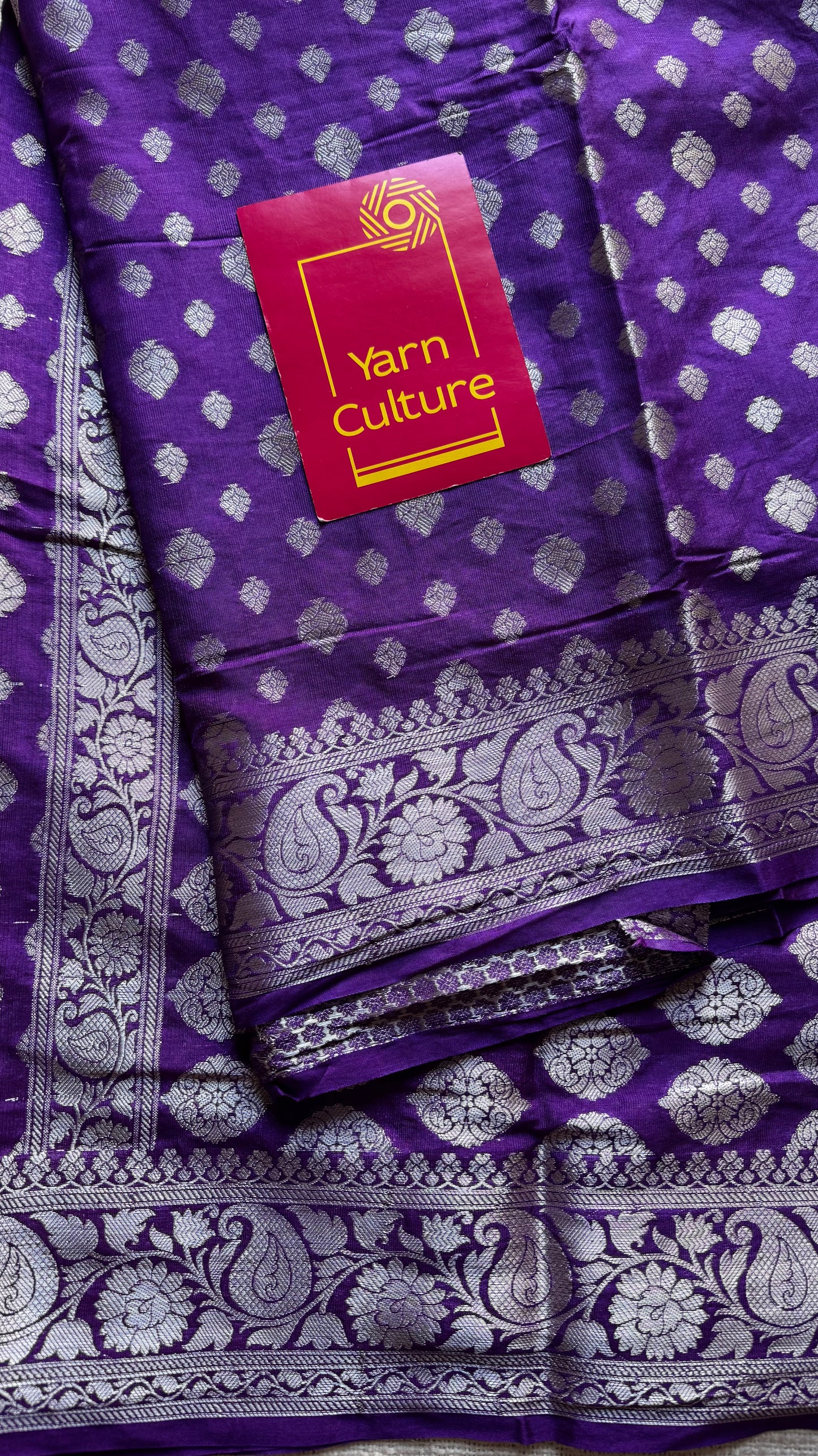 Purple, silver buttas and zari, Banarasi semi-silk - YCDESE44