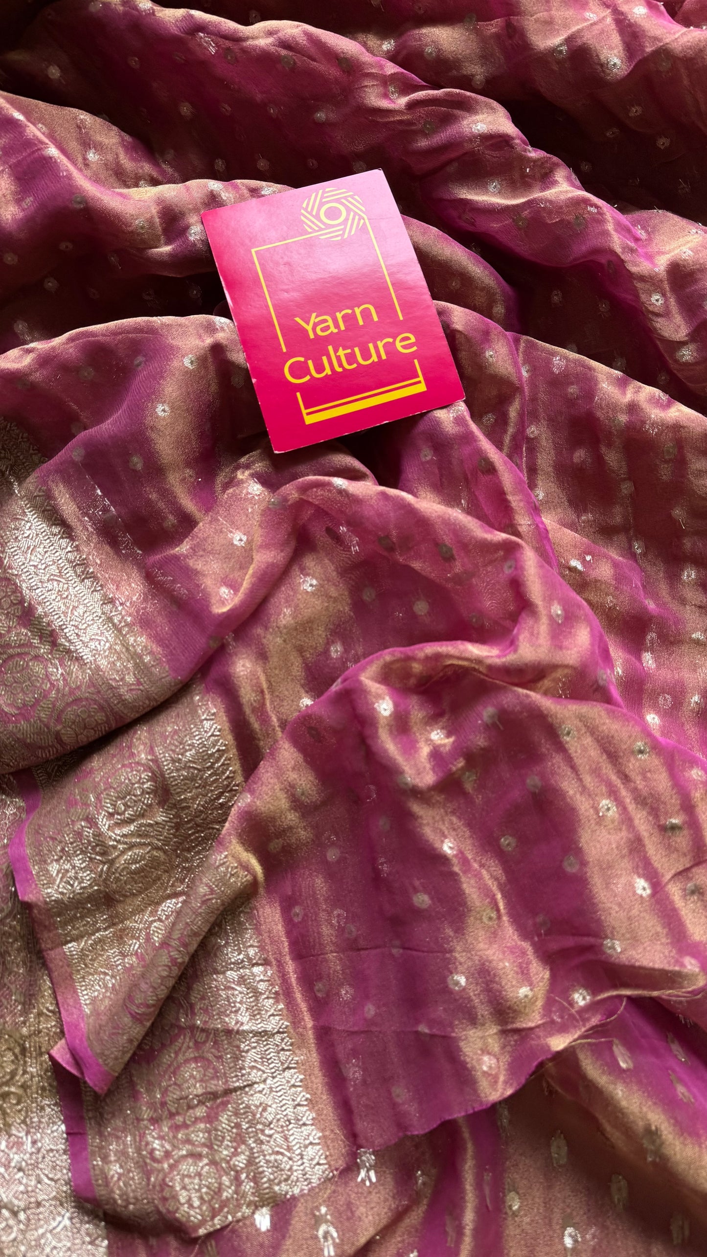 Magenta pink with gold double tone, soft crushed tissue, thread zari - YCDOSFEJUTB01