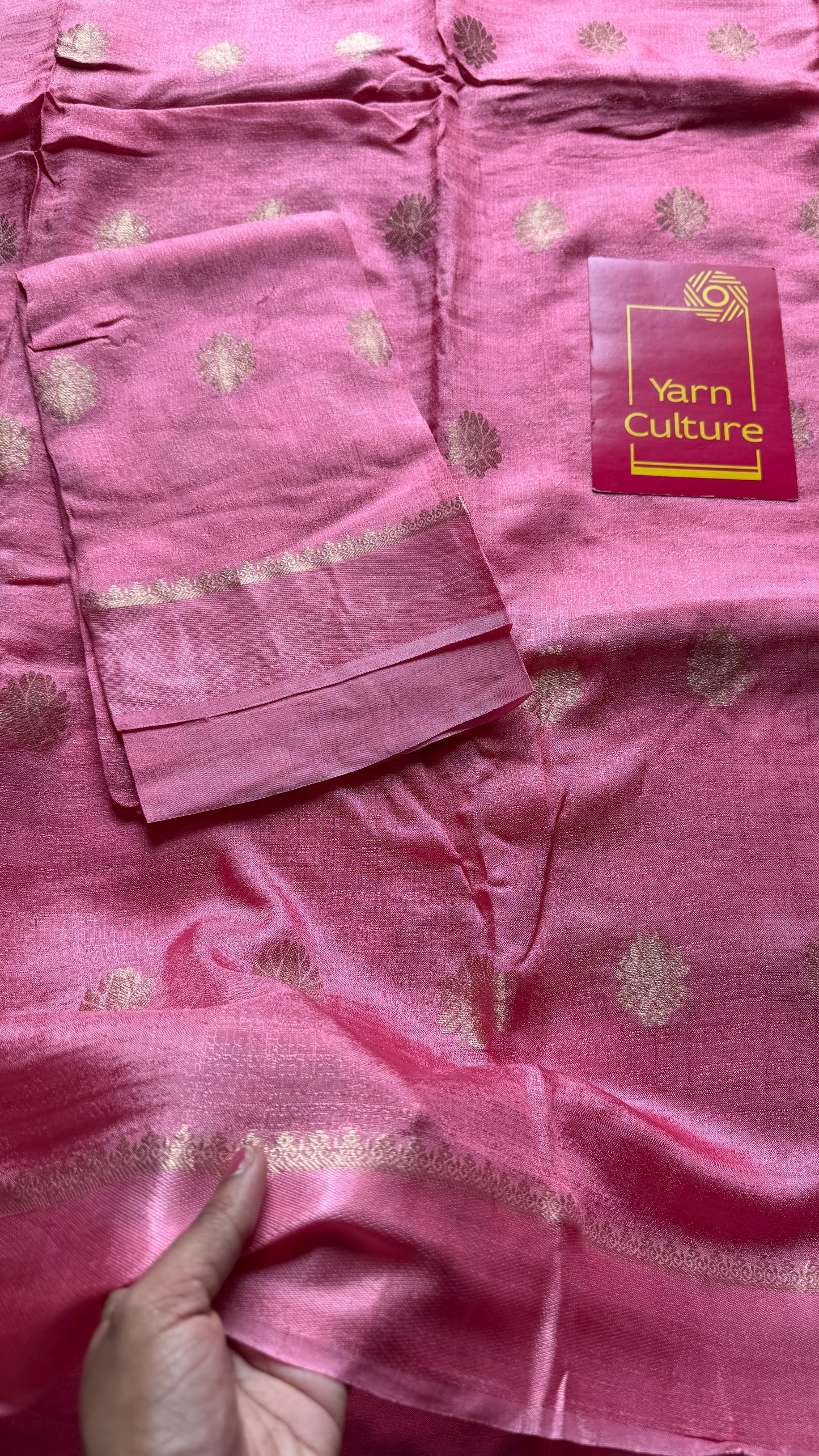 Onion pink in khadi silk, zari motifs - YCDOSFE15