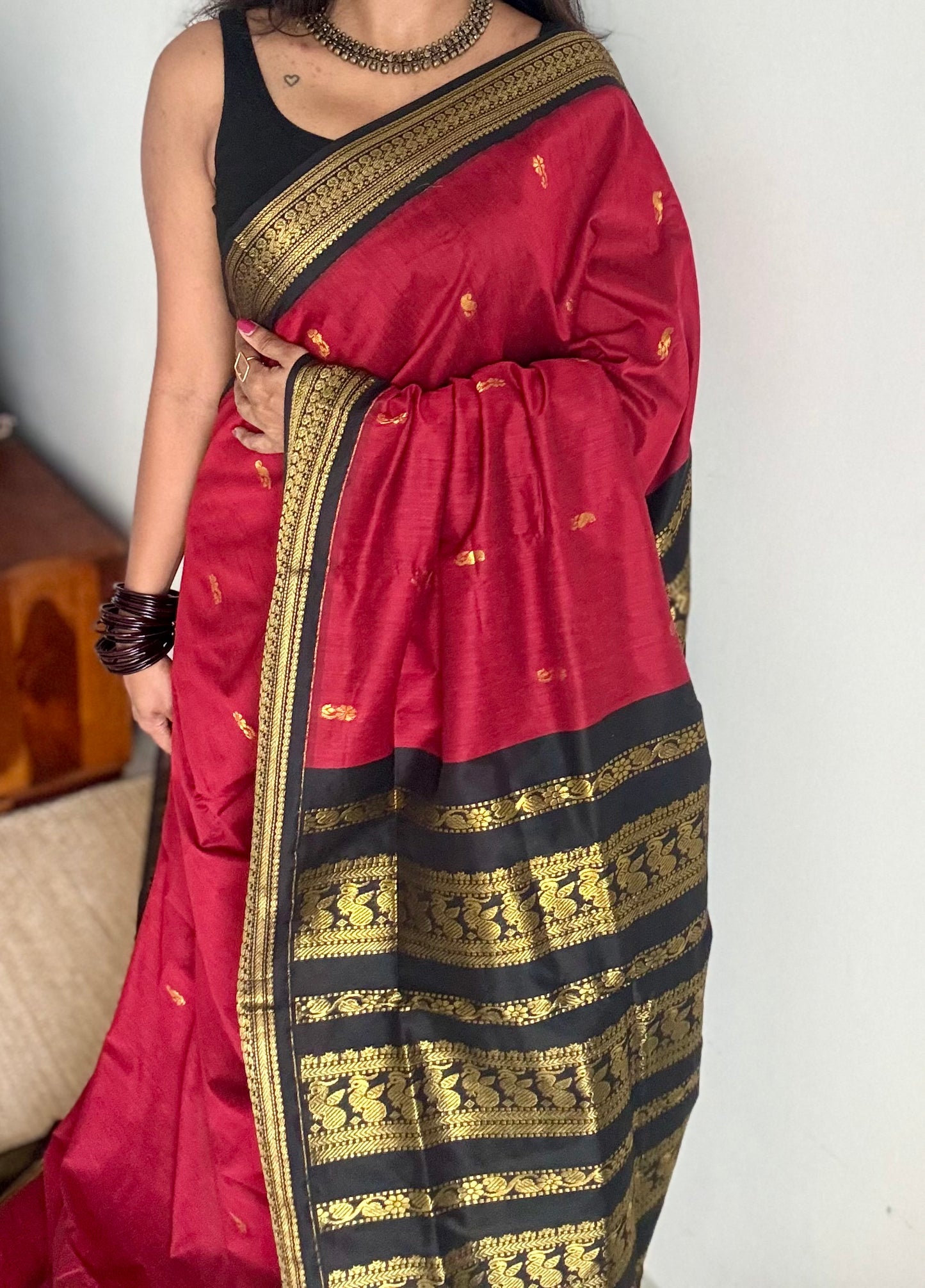 Red with black, cotton silk - YCCOTNOCKCS16