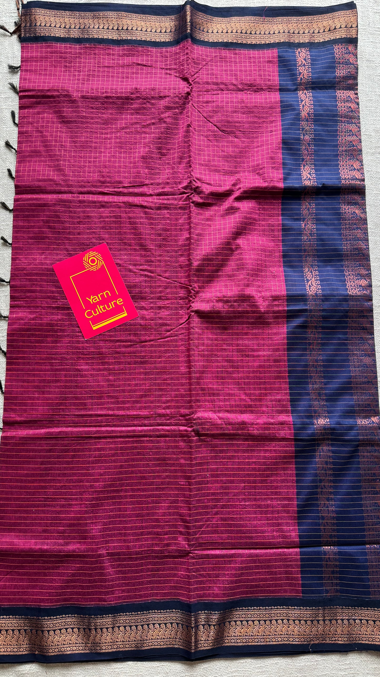 Dark pink with dark blue, checks - cotton silk - YCCOTNSEKCS12