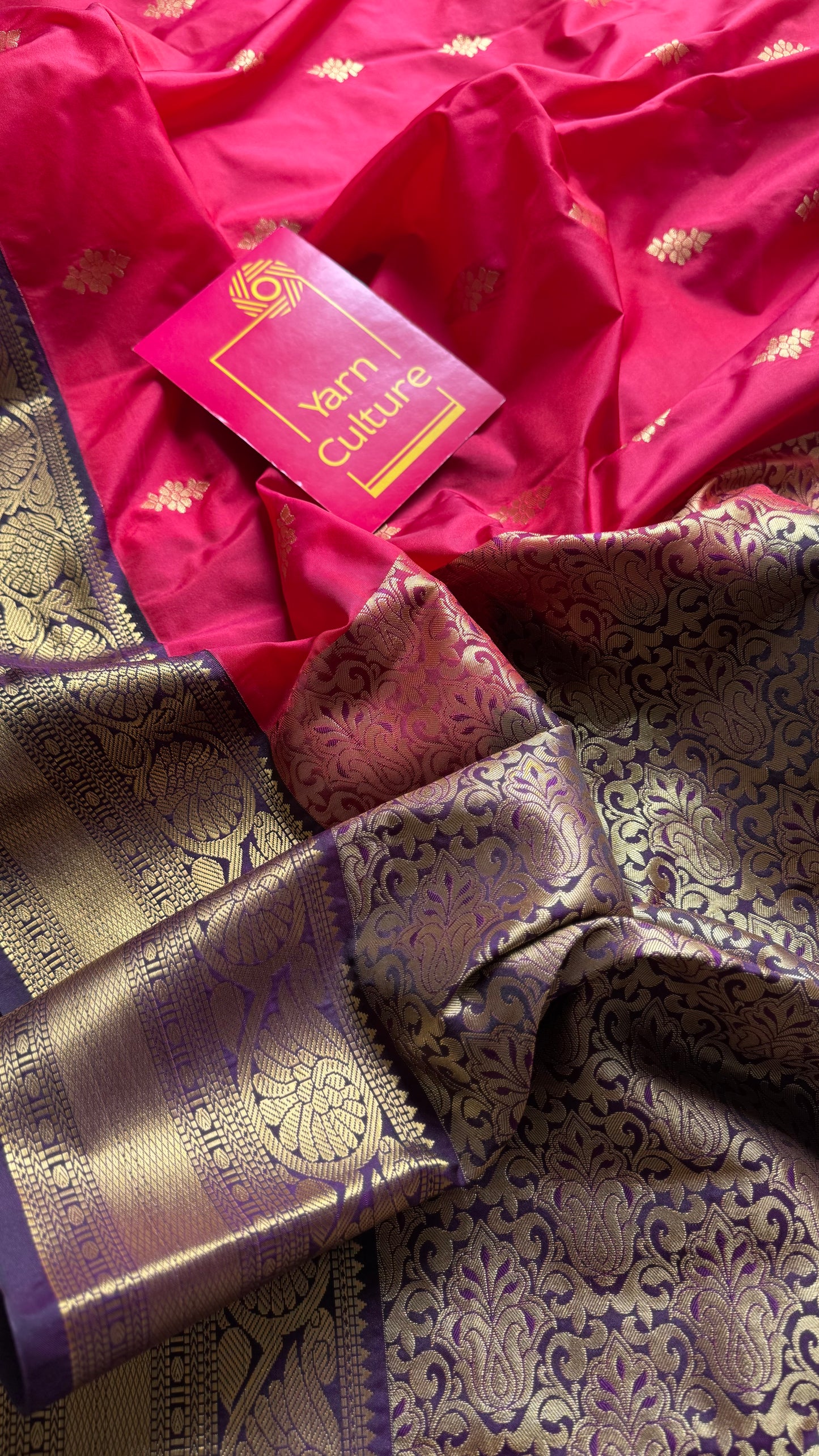 Vamika - rani pink with deep grape purple, handloom korvai semi silk - YCCOTNFEJUKS05