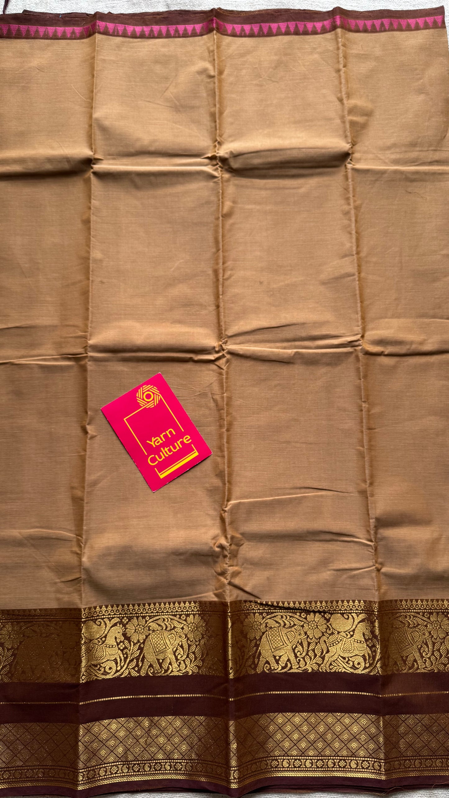 Light brown with dark brown, single side broad zari border, chettinad cotton - YCCOTNAUC56