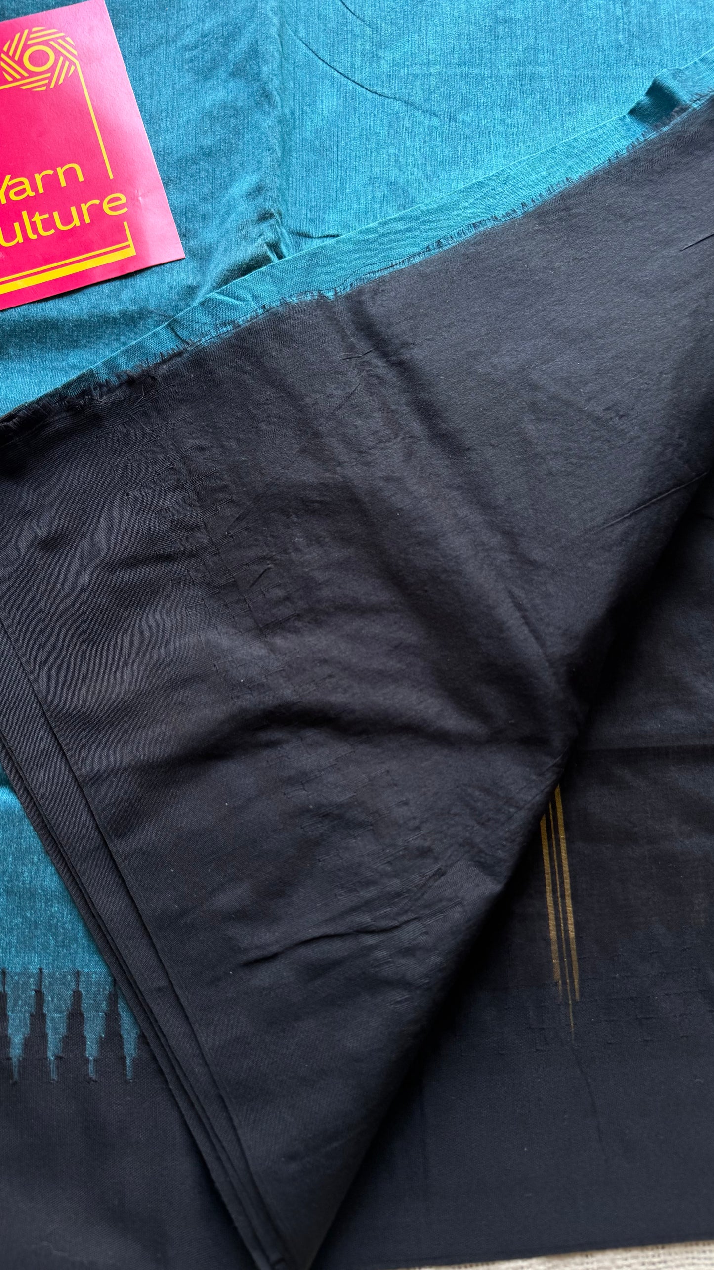 Blue with black temple border - cotton silk - YCCOTNOCKCS2