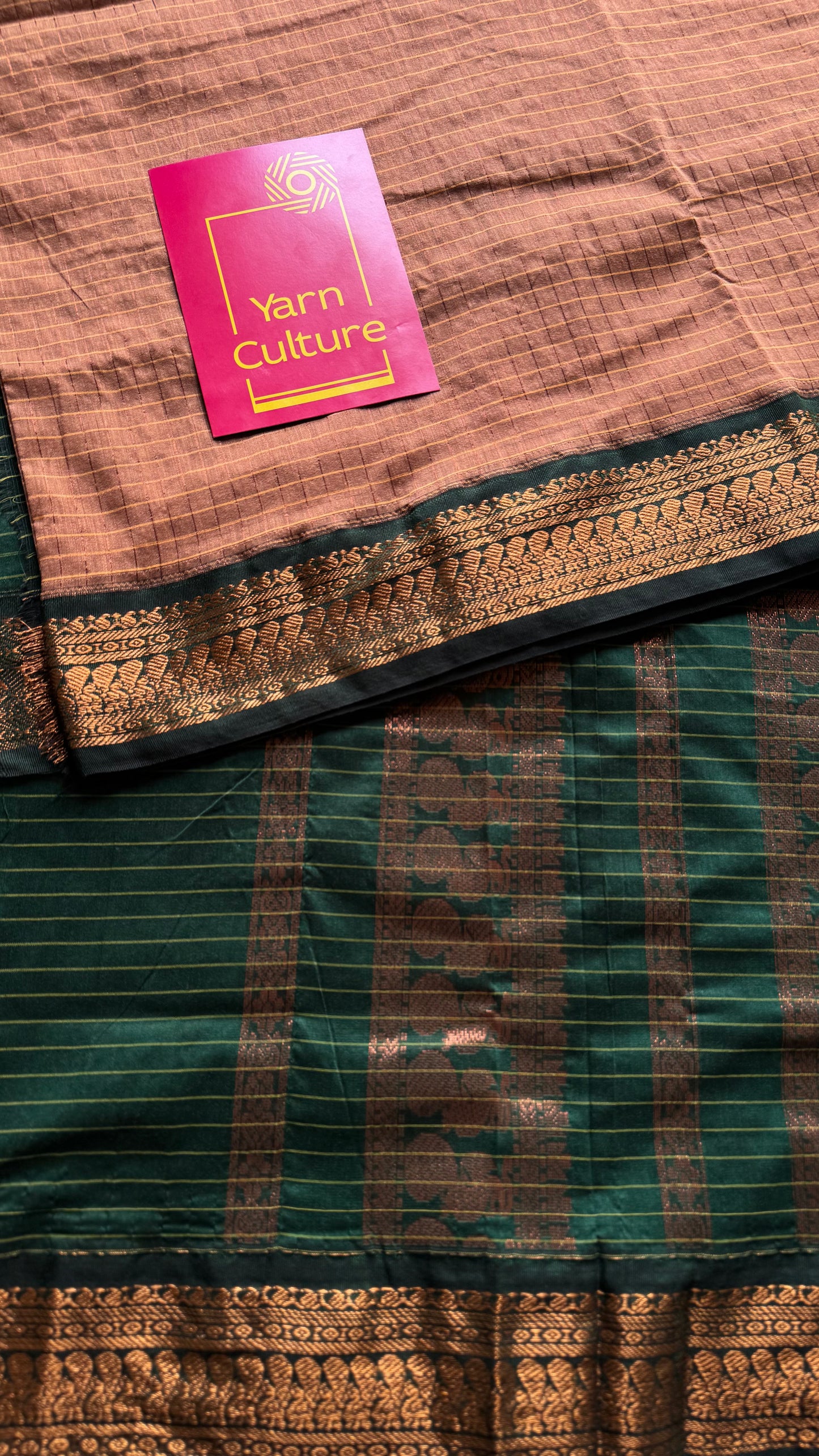 Sandal brown with dark green, checks - cotton silk - YCCOTNOCKCS10