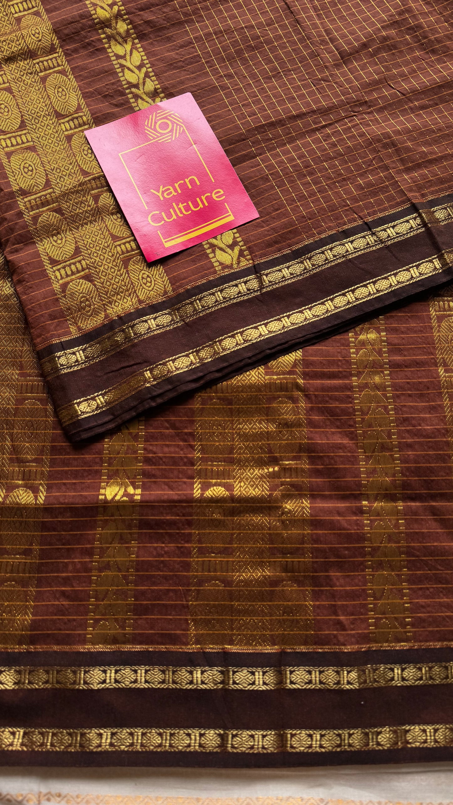 Brown, arani zari checks saree, cotton silk - YCCOTNAUG14