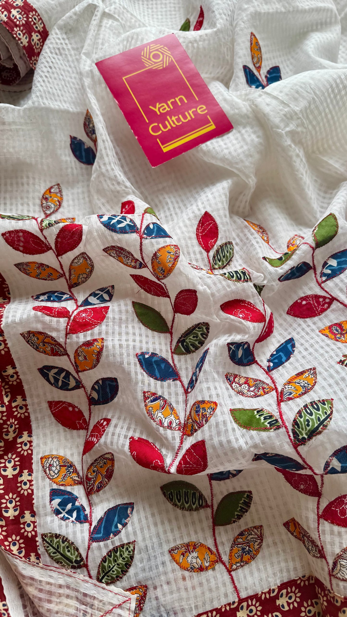 White kota with ajrakh cutwork and border - YCON25TORAK01