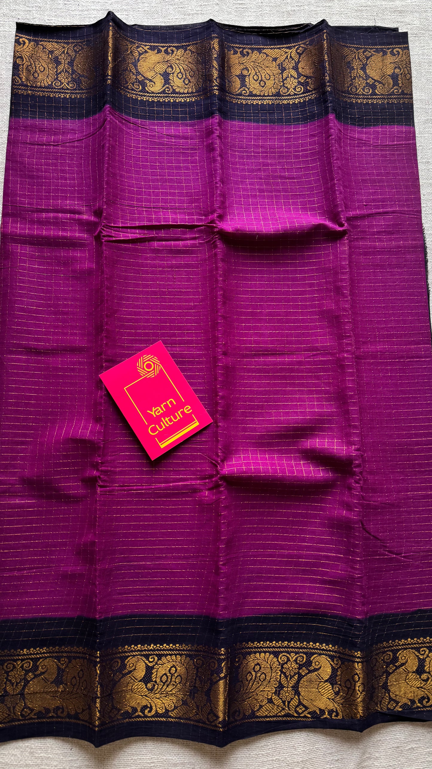 Purple pink with dark blue checkered sungudi, madurai cotton - YCCOTNOCSC21