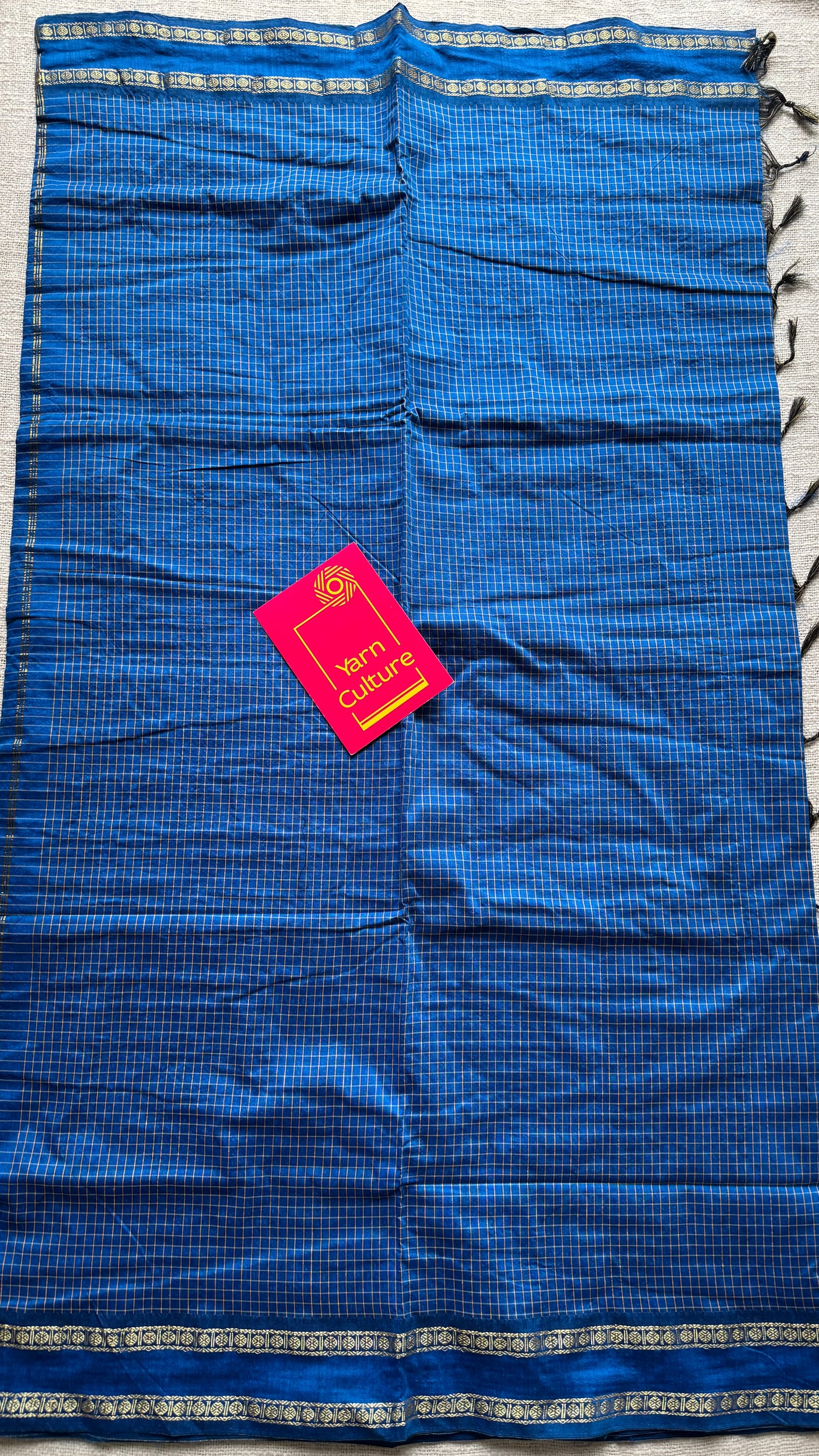 Peacock blue, arani checks, cotton silk - YCCOTNJUAR13