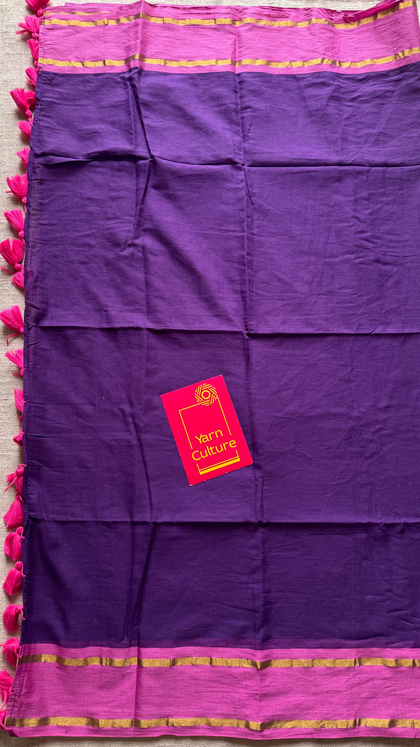 Purple mul with pink contrast border, gold zari - YCBCMCLSE22