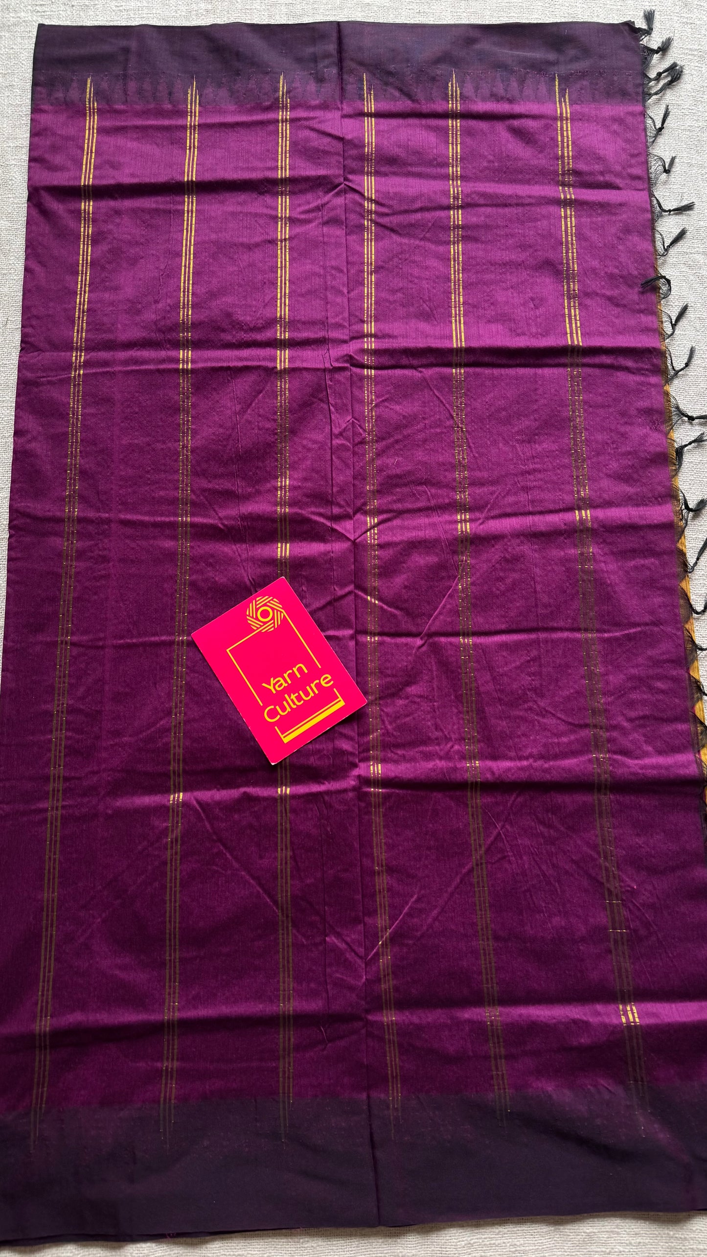 Yellow with wine temple border - kalyani cotton silk -YCCOTNSEKCS14