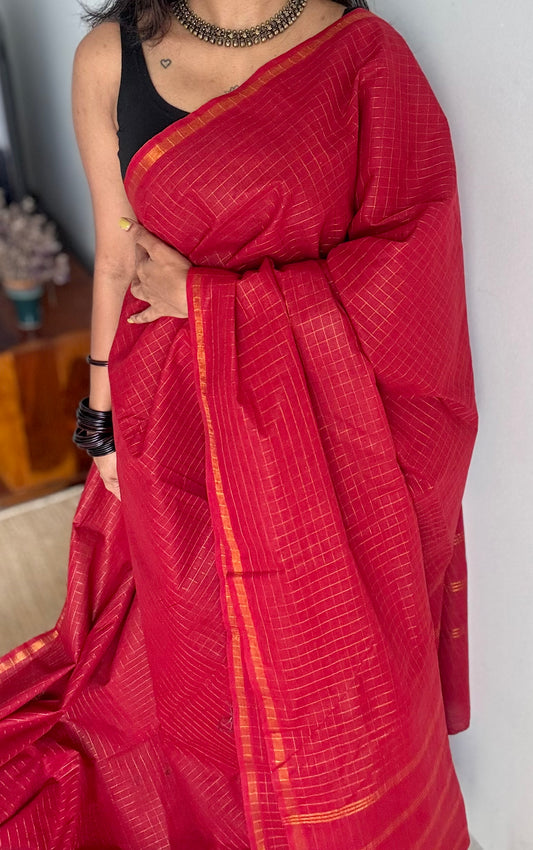 Red mini kattam sungudi, madurai cotton - YCCOTNSEMS18