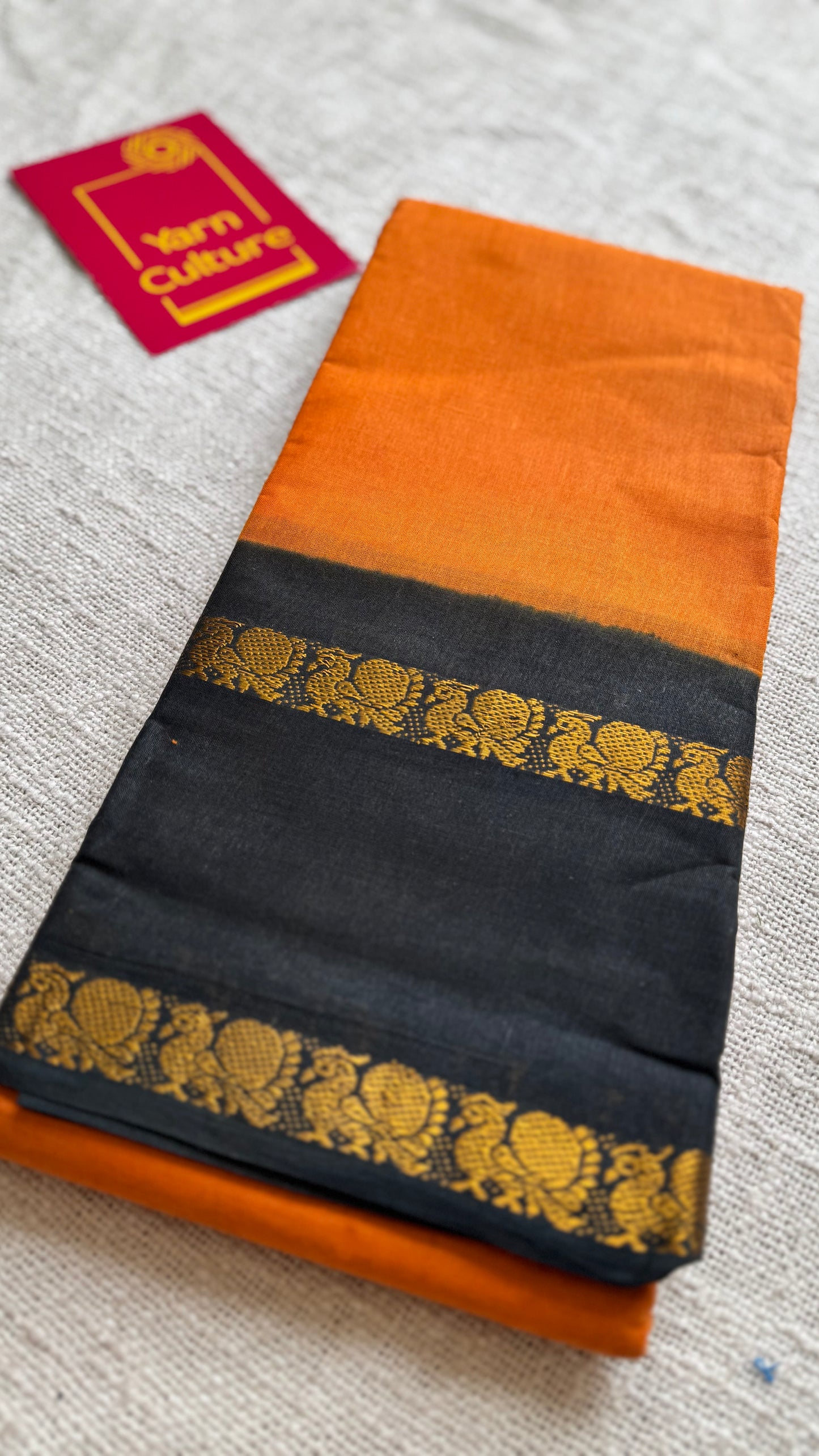 Fanta orange and black, rettaipettu peacock double border, madurai soft cotton - YCCOTNJULRS01