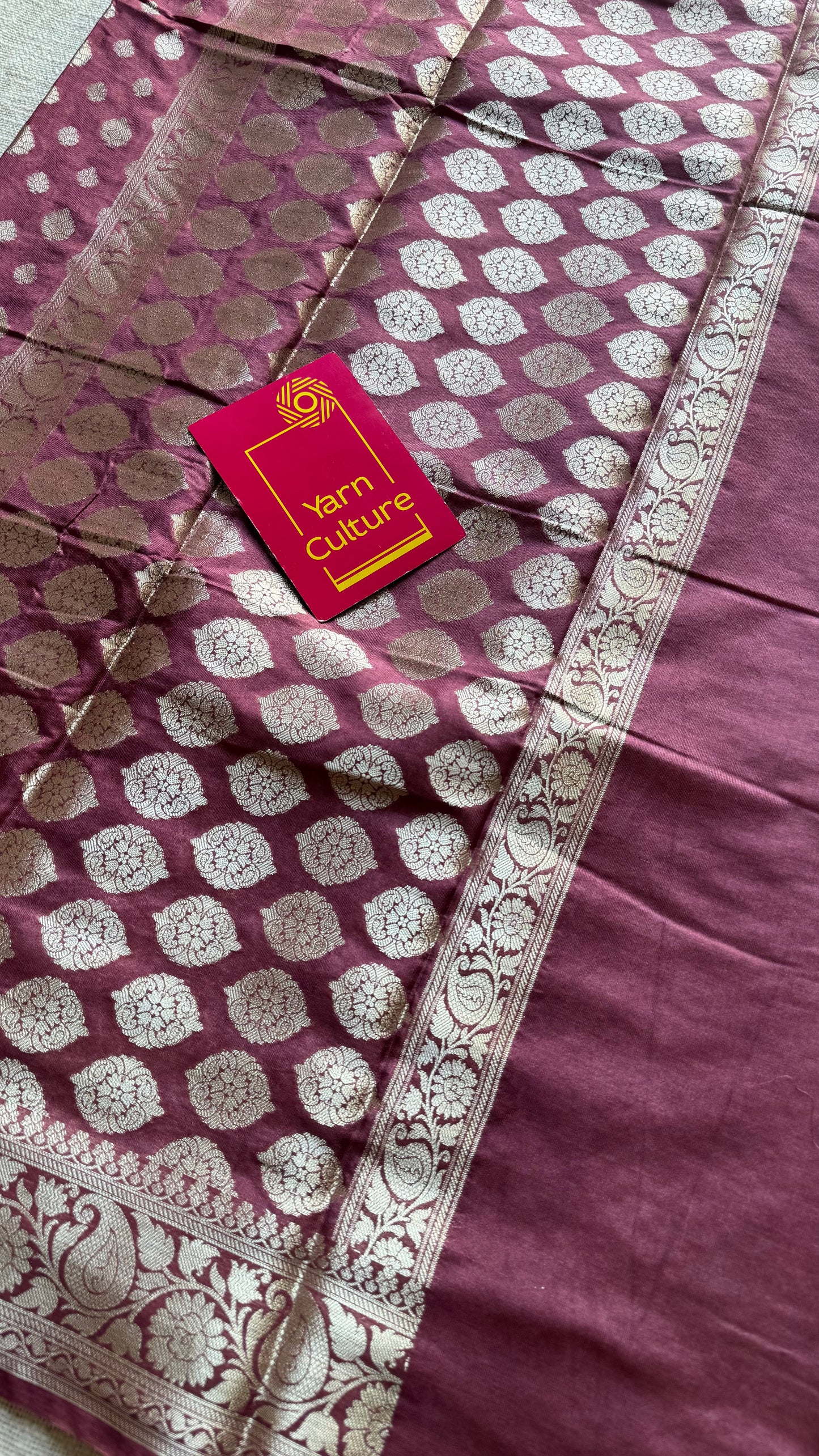Dark mauve, silver buttas and zari, Banarasi semi-silk - YCDESE38