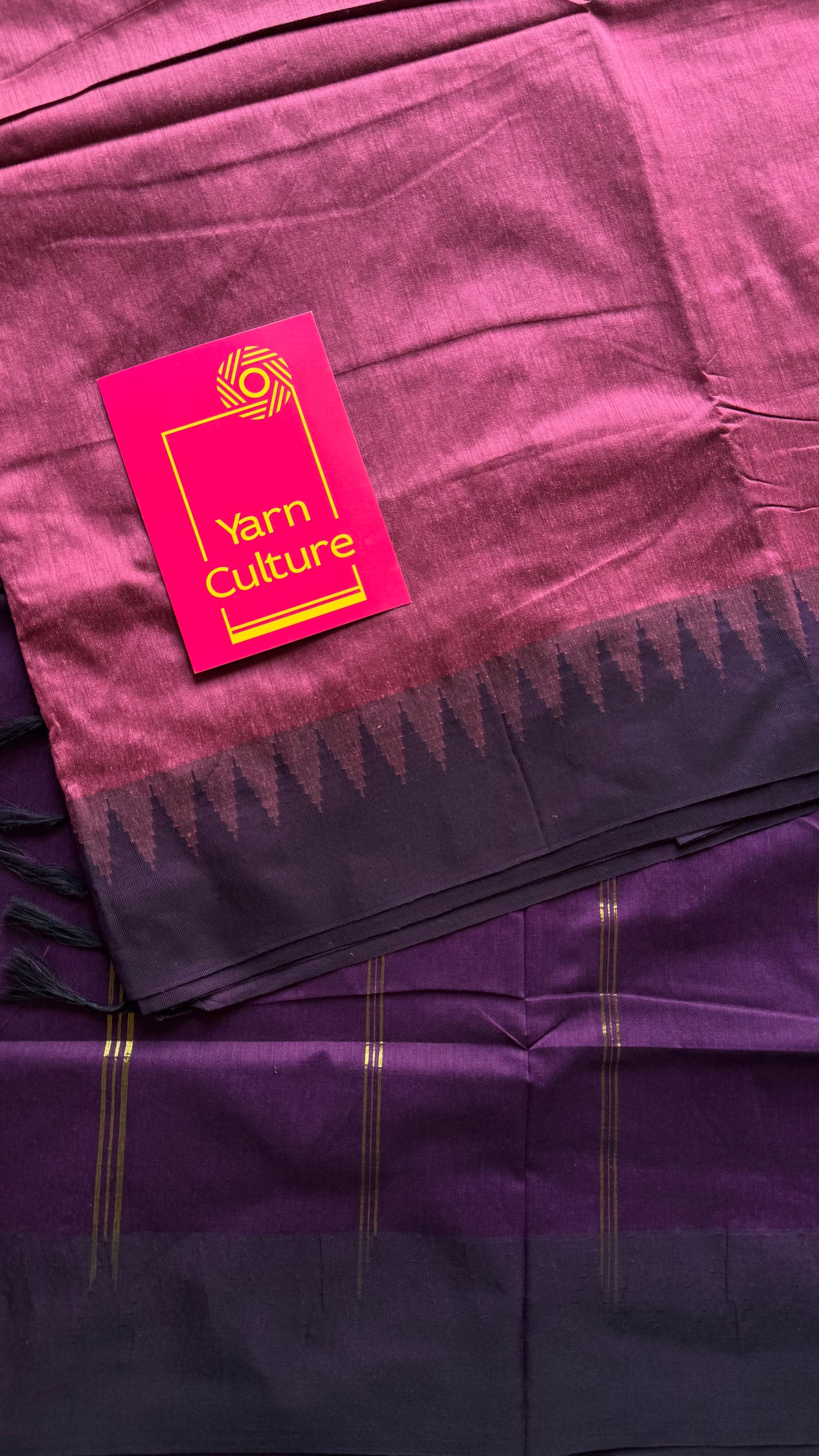 Dusty pink with purple temple border - cotton silk - YCCOTNOCKCS3