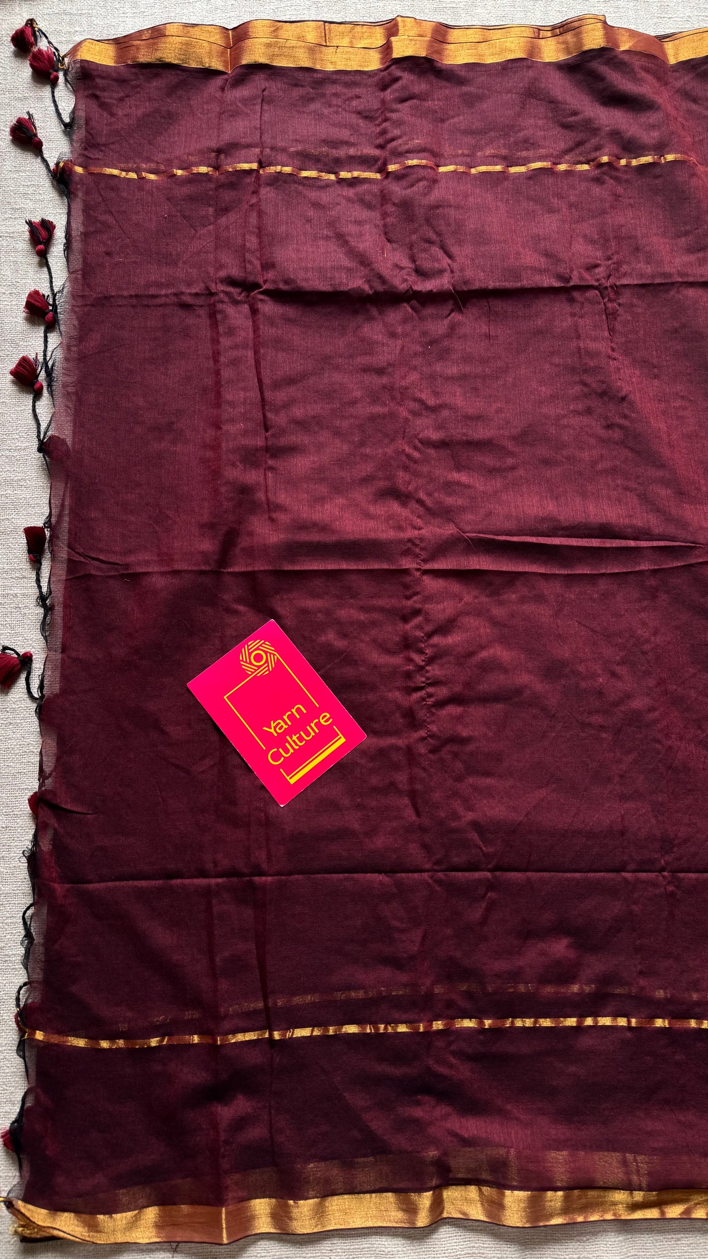 Brownish red dual tone mul, antique gold zari, gap border pattern - YCBCMCGZSE72