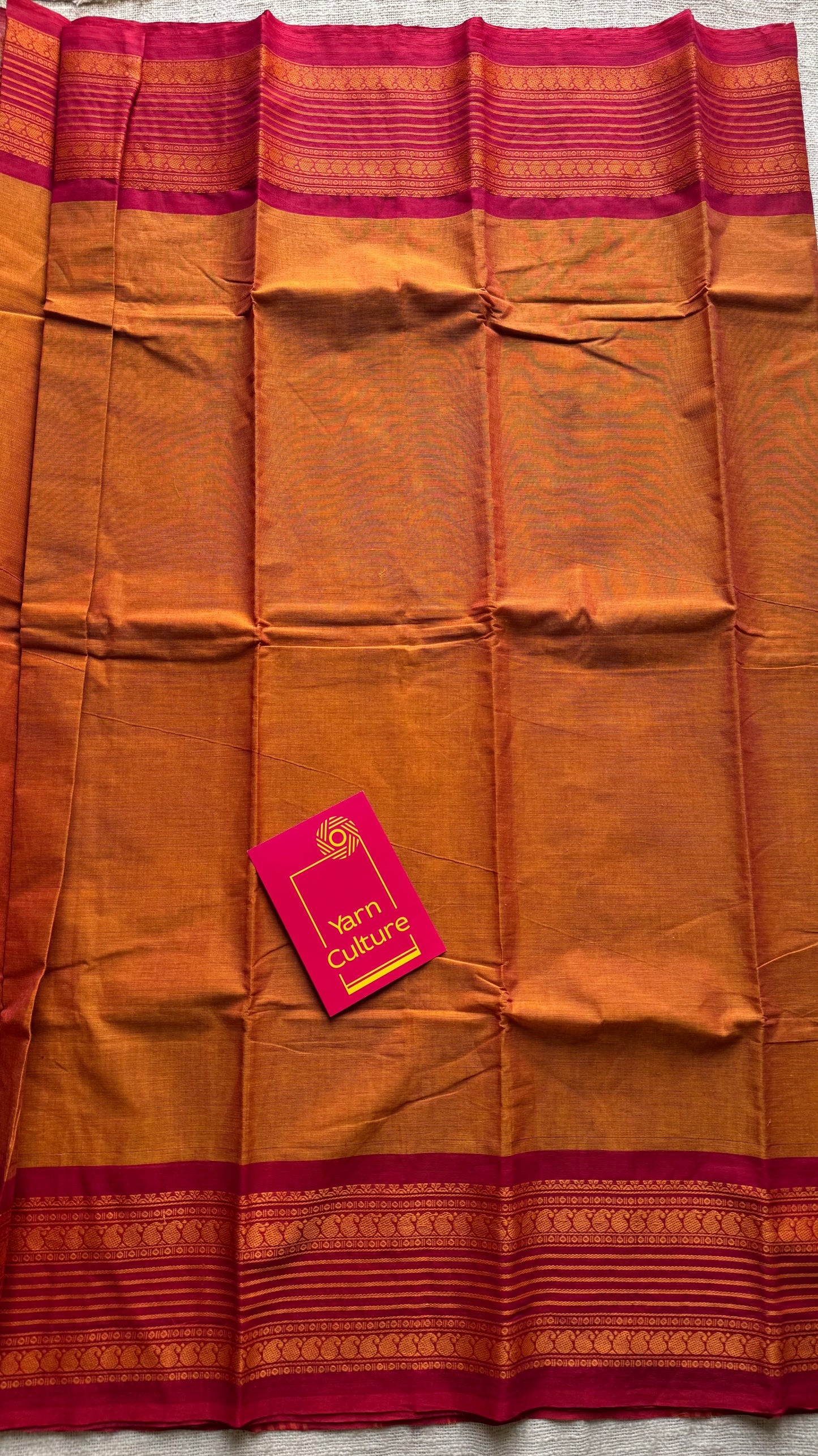 Orange with cherry red contrast thread border, kanchi cotton - YCCOTNOCCC03