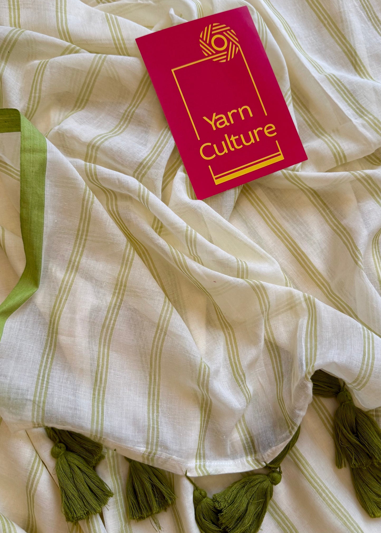 Ivory mul saree, green stripes - YCIEON23