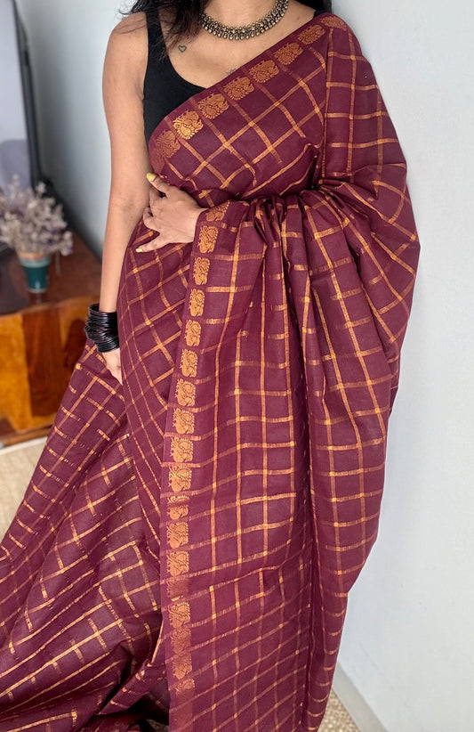 Maroon pavithra kattam sungudi, madurai cotton - YCCOTNSEMS07