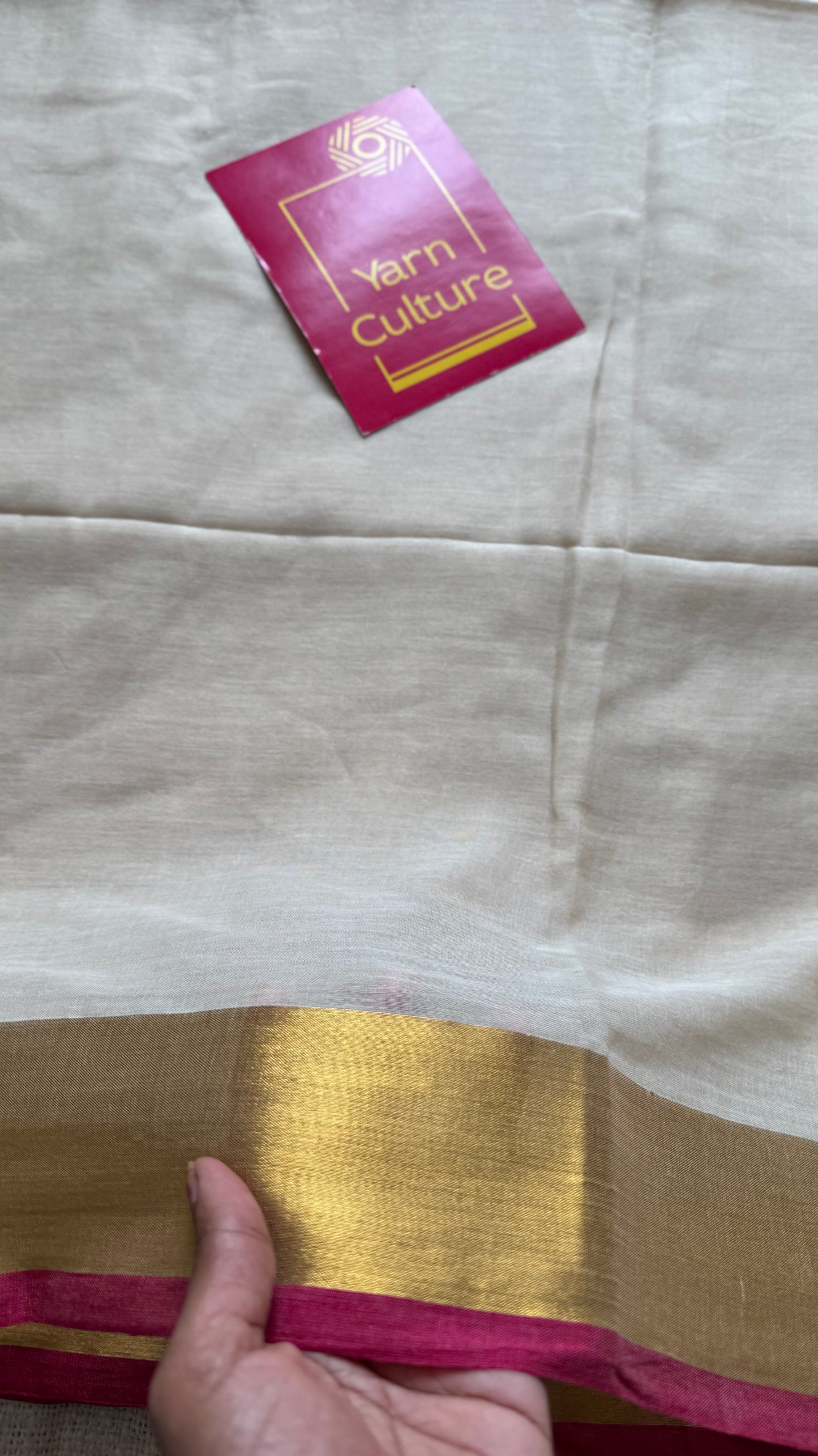 Beige tone with magenta border, mul cotton - YCONBCM230
