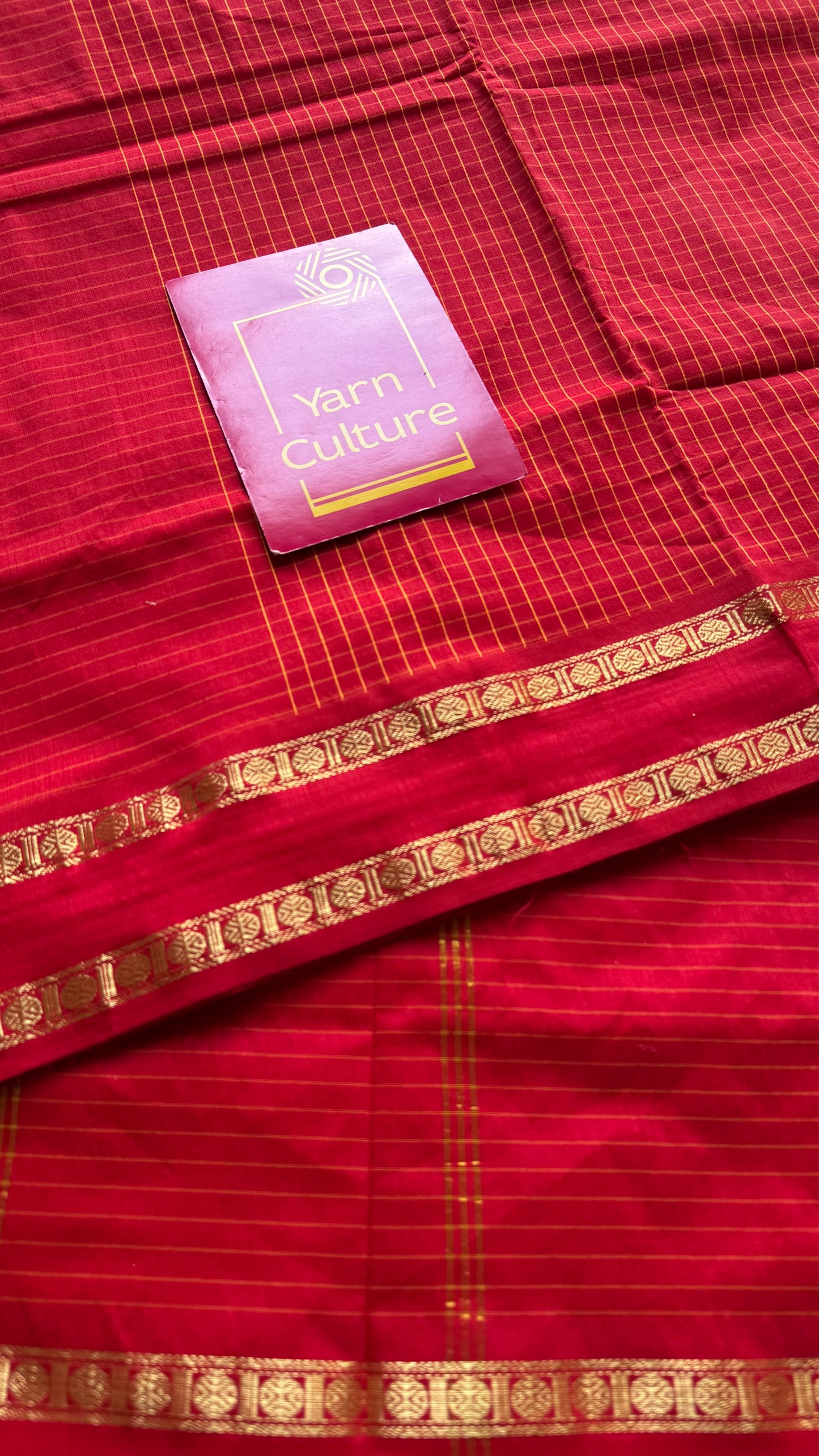 Red, arani checks, cotton silk - YCCOTNOCAR06