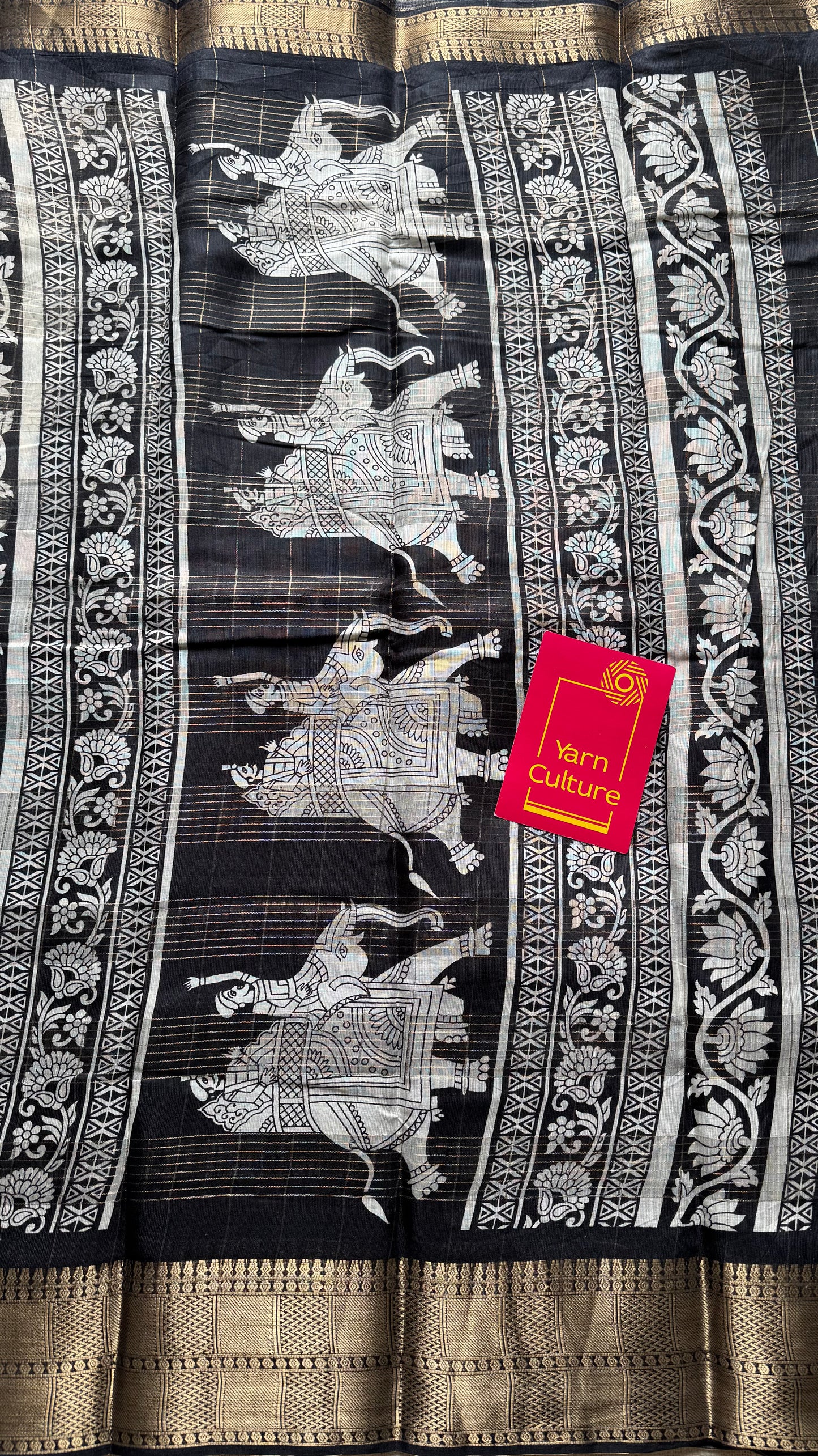 Off white and black, printed kalamkari, semi-tussar - YCWOTDSTK09