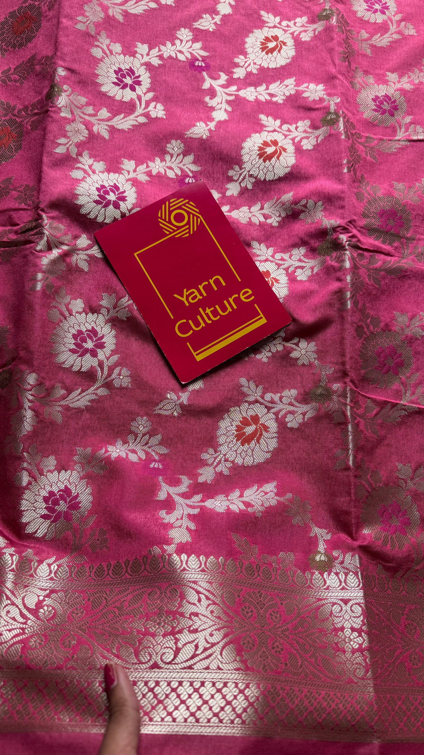 Dusty pink meenakari floral pattern in silver zari, Banarasi katan dupion silk - YCDESE09