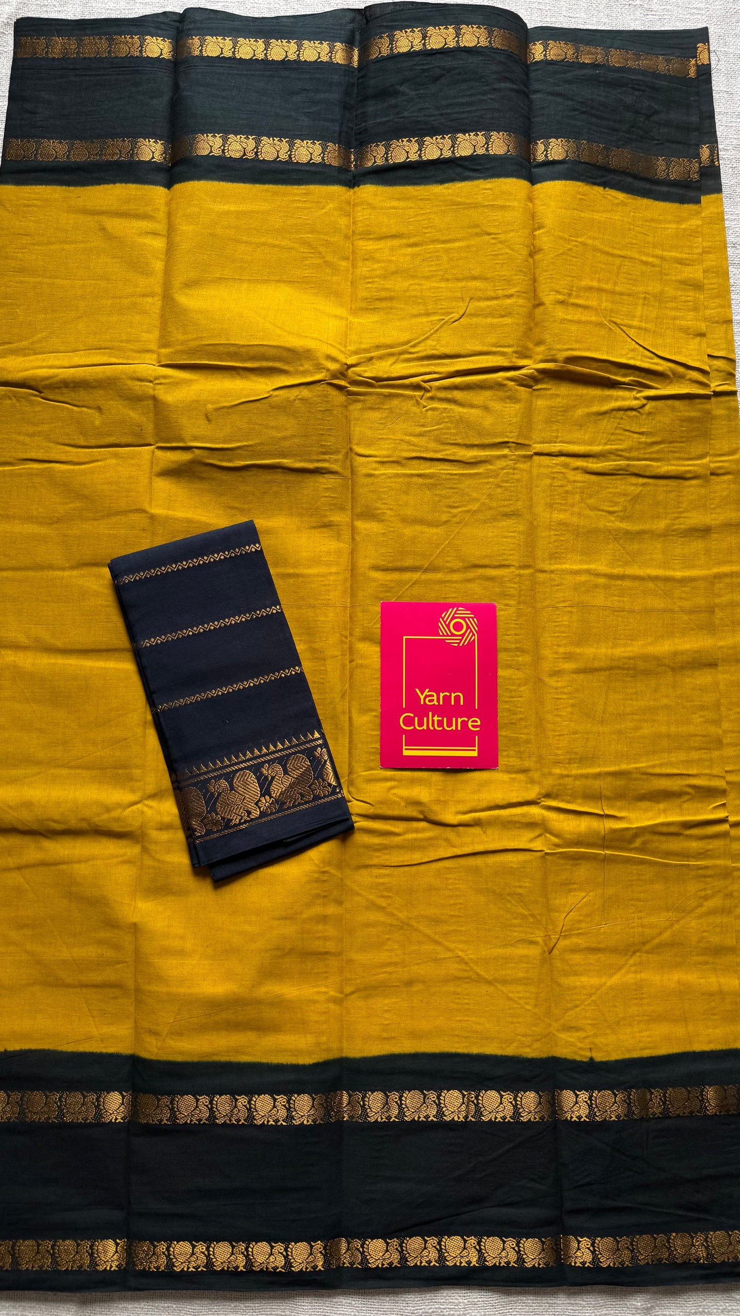 Turmeric yellow with black, rettaipettu sungudi, soft cotton - YCCOTNJSUN06