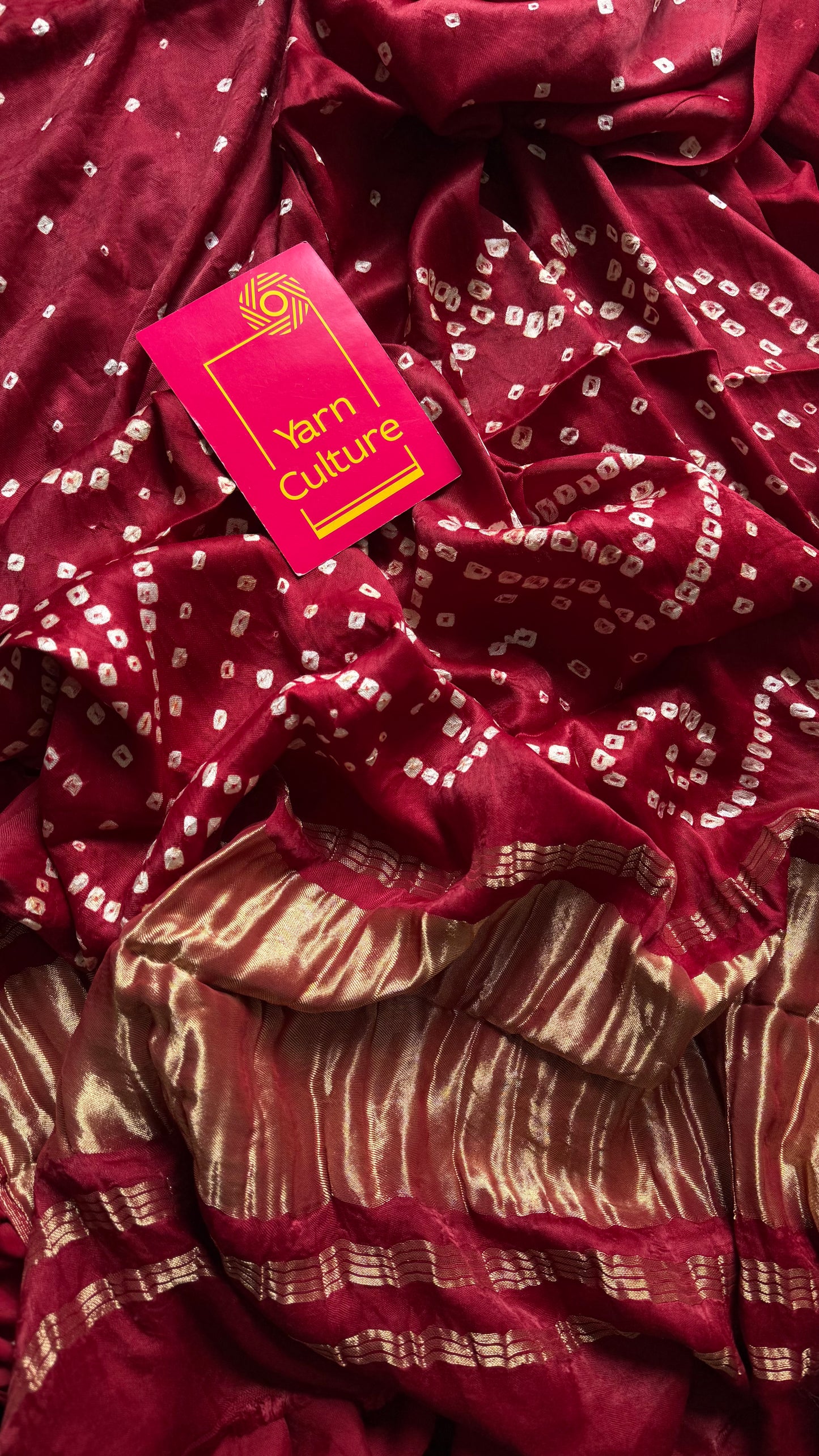 Maroon crushed bandhani modal silk with lagdi patta (zari pallu) - YCDESE31