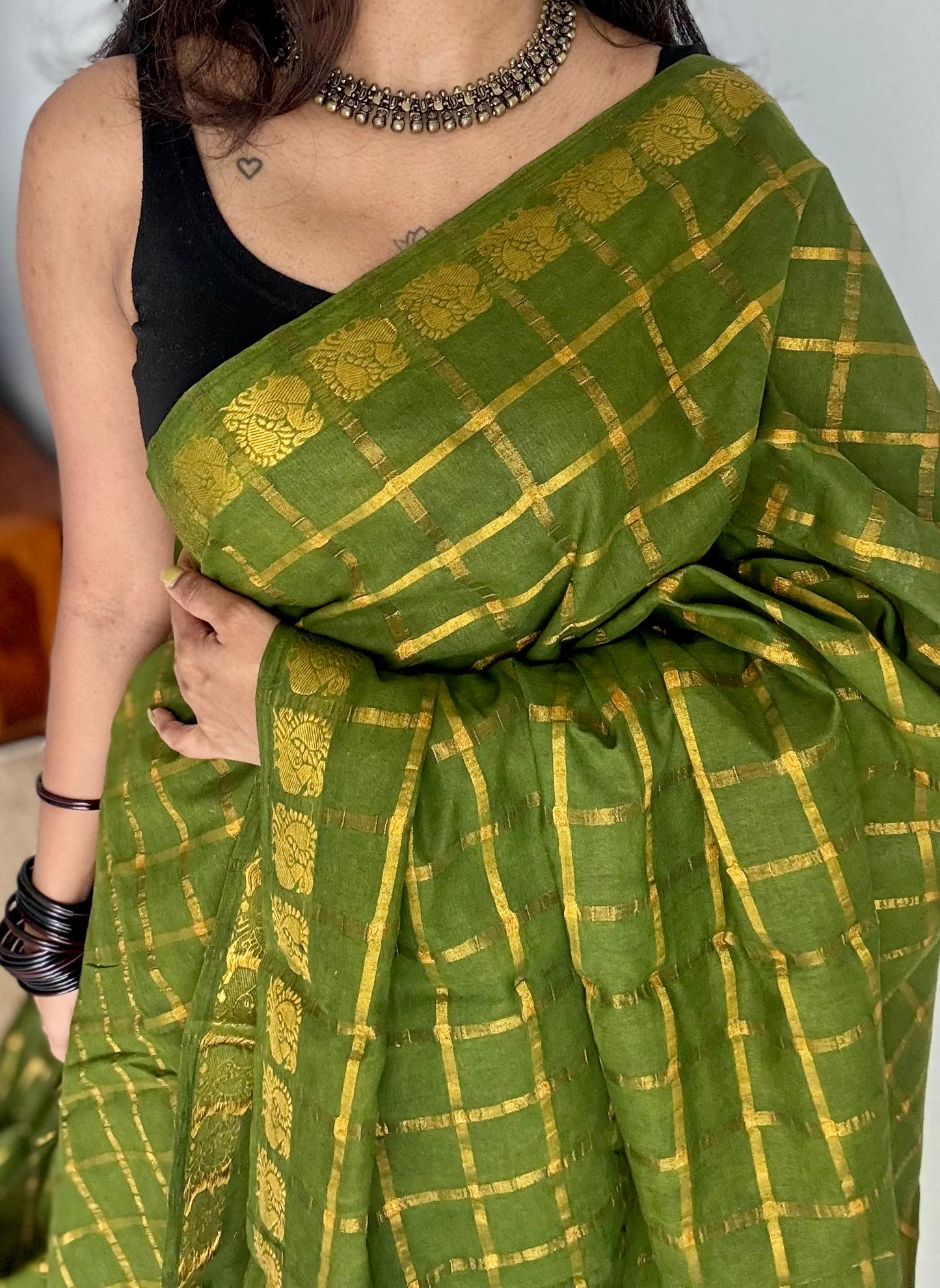 Green pavithra kattam sungudi, madurai cotton - YCCOTNSEMS96