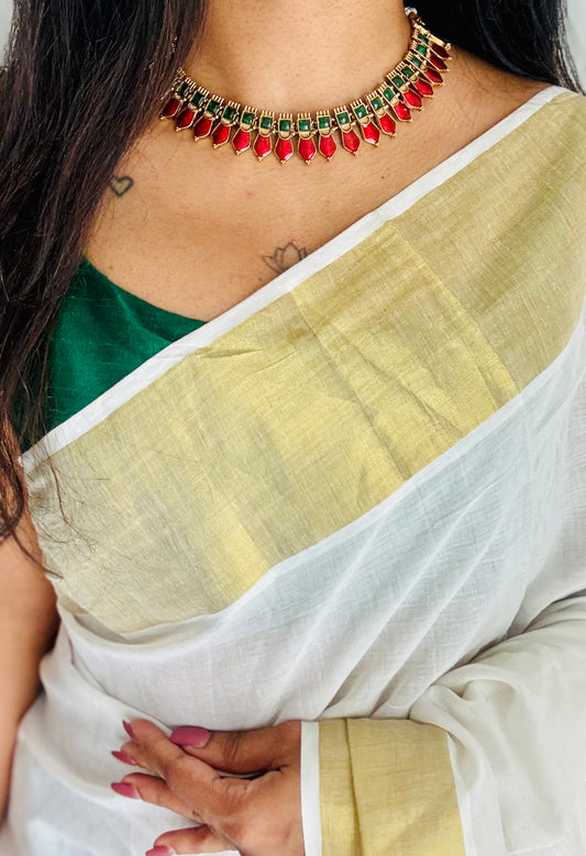 Red nagapadam neckpiece, with earrings - YCGPNP756