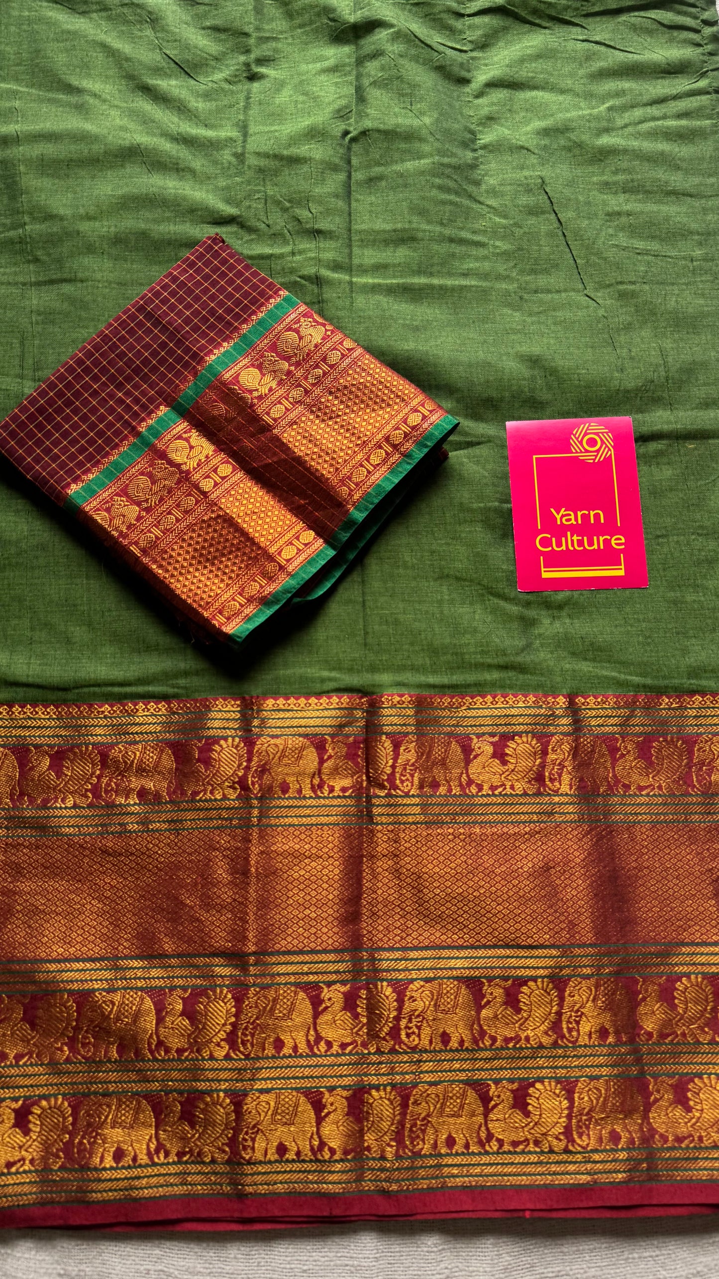Green with broad zari border, premium narayanpet, soft cotton - YCWOTDFEBB06