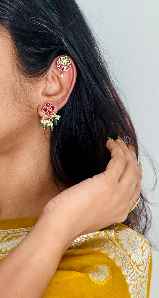 Bugadi clip-on (non pierced), kundan stones - YCAGEBU274