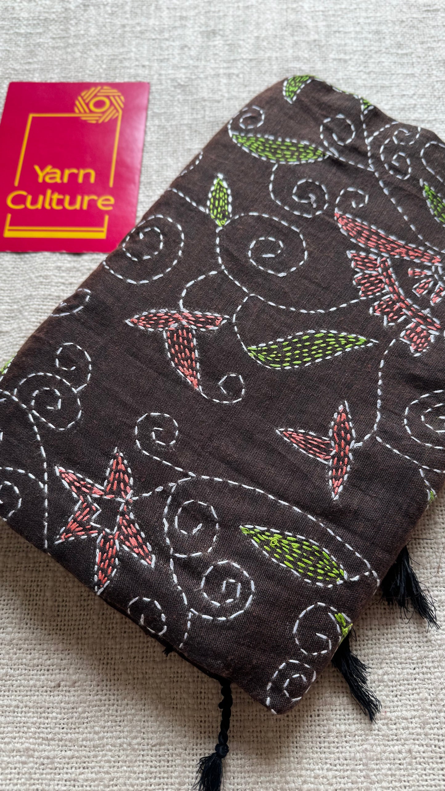 Mrittikar Gondho (মৃত্তিকার গন্ধ) - The Scent of Soil, dark brown kantha weave in soft khadi cotton - YCBCSEKC04