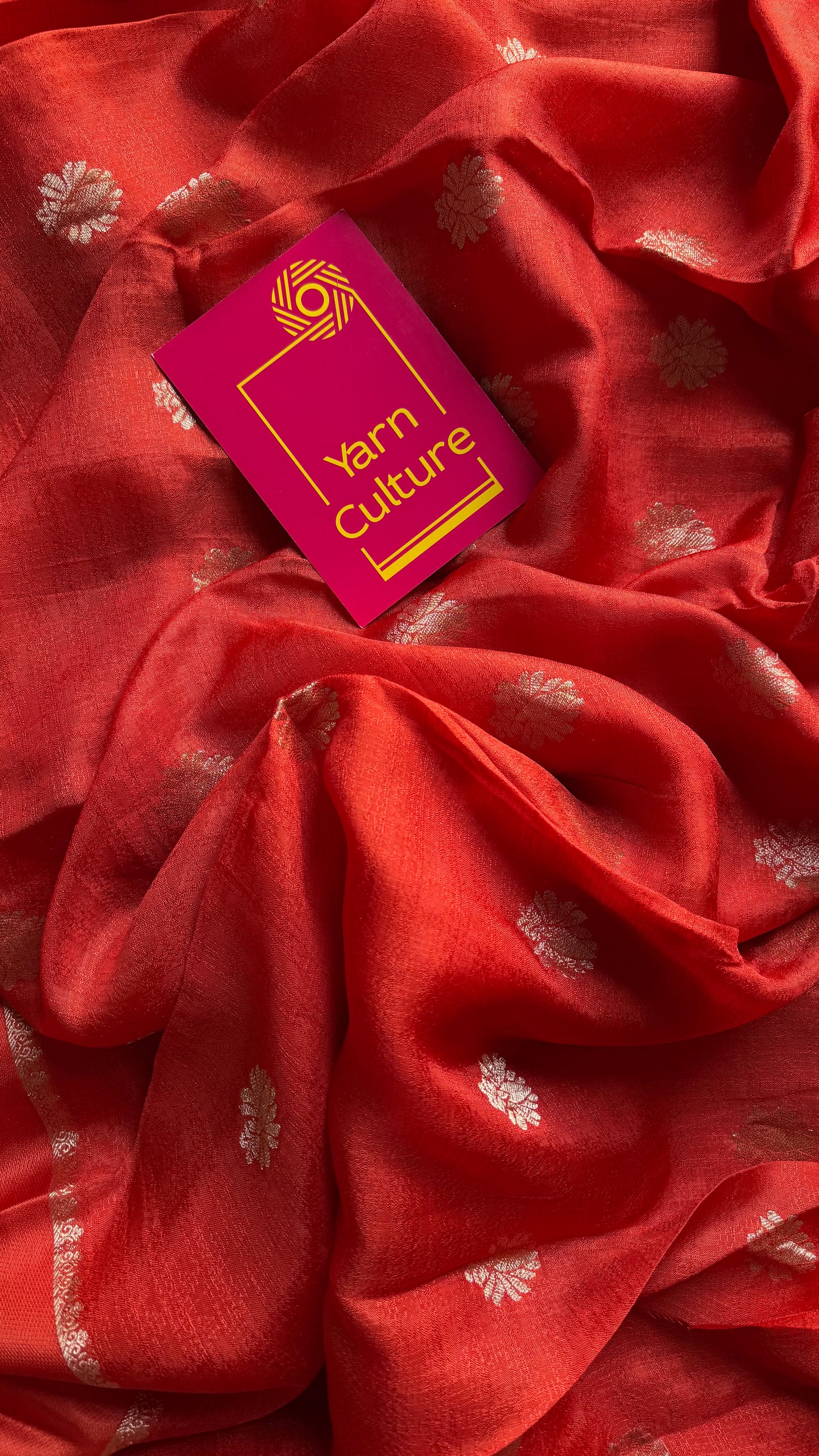 Rust orange in viscose soft silk with satin border, jacquard zari motifs - YCDOSFE200