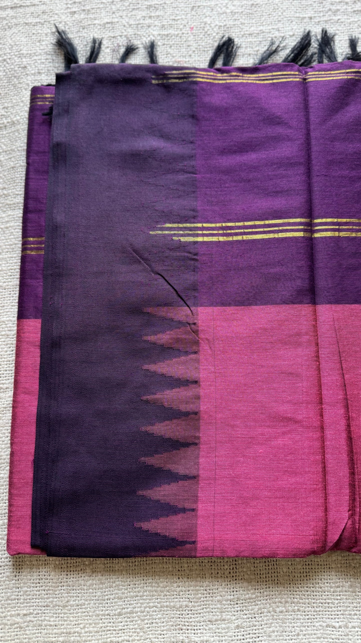 Dusty pink with purple temple border - cotton silk - YCCOTNOCKCS3