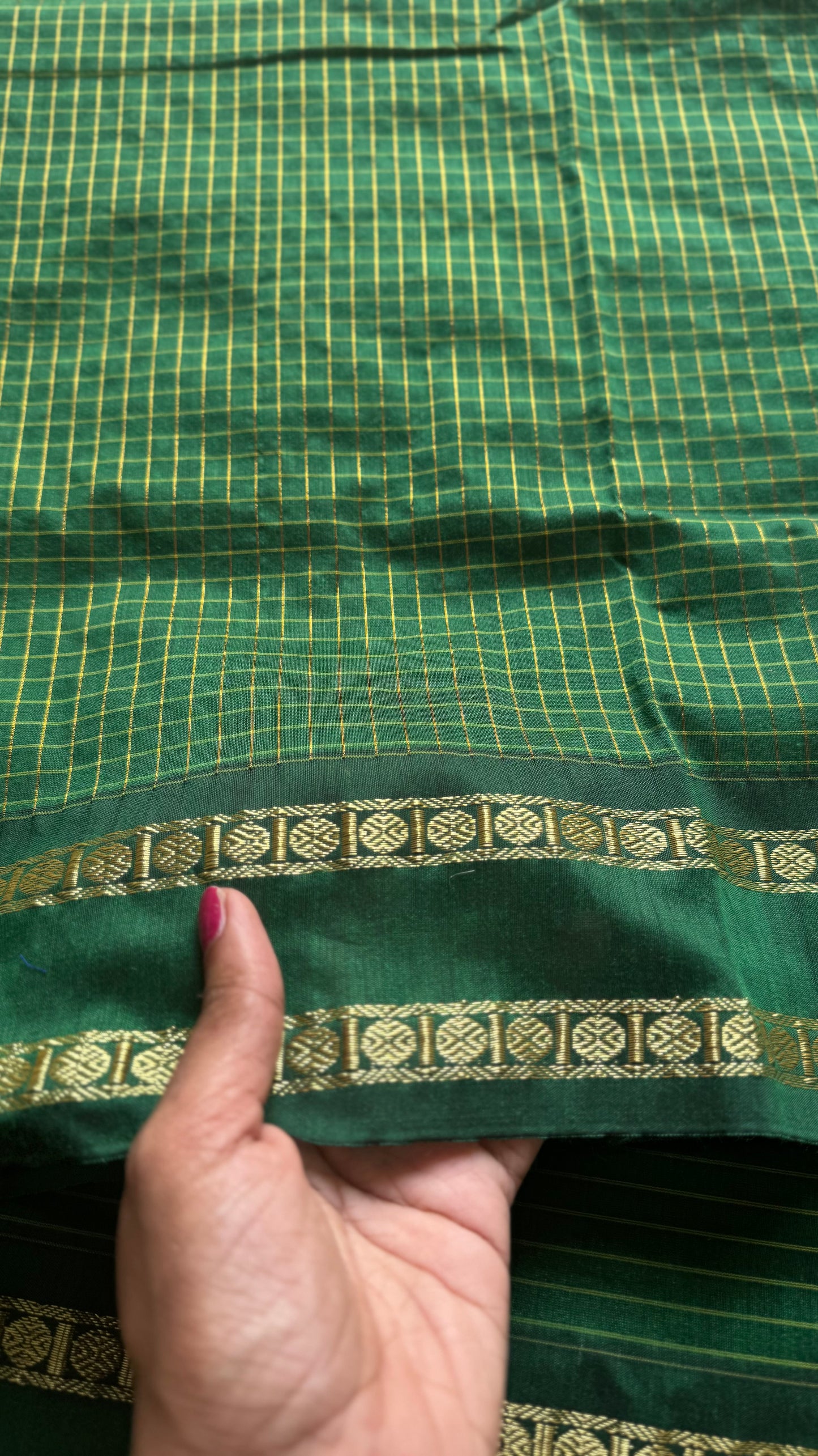 Dark green, arani checks, cotton silk - YCCOTNOCAR12