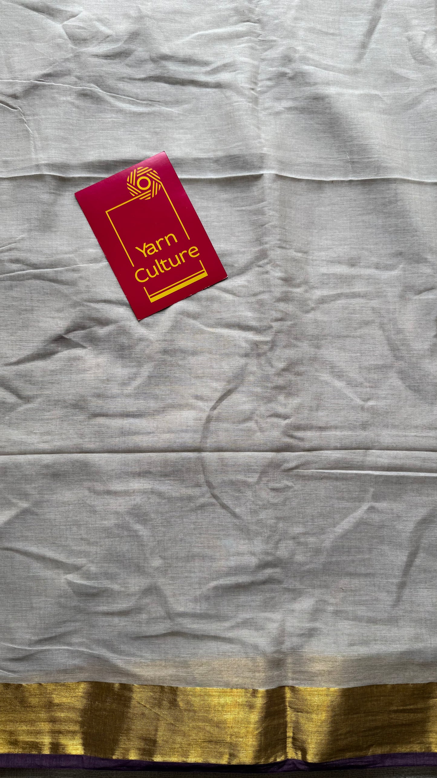 Greyish ivory with violet and gold zari border, mul cotton - YCONBCM221