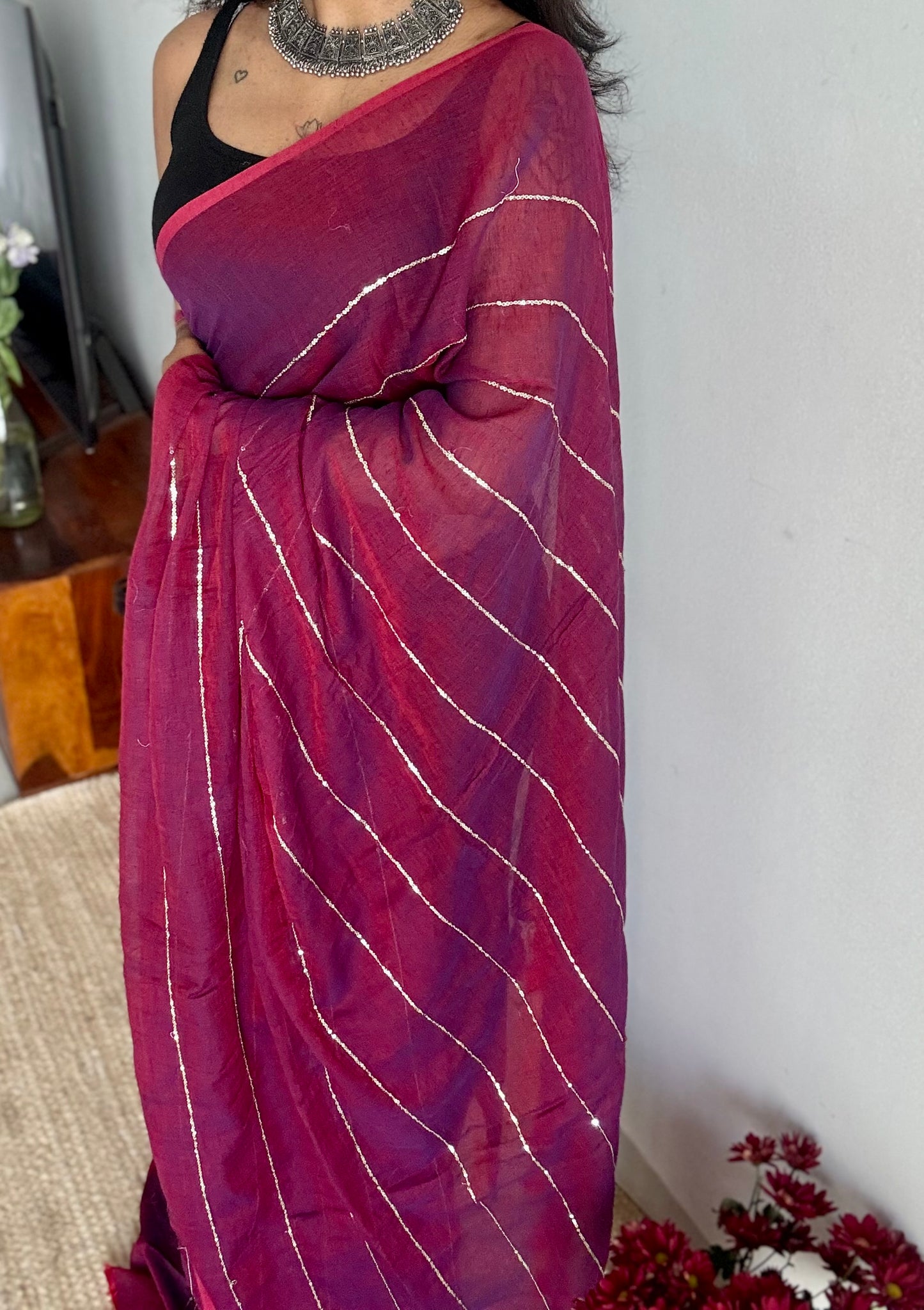Grape wine dual tone mul with silver sequins - YCBCMCLSE58