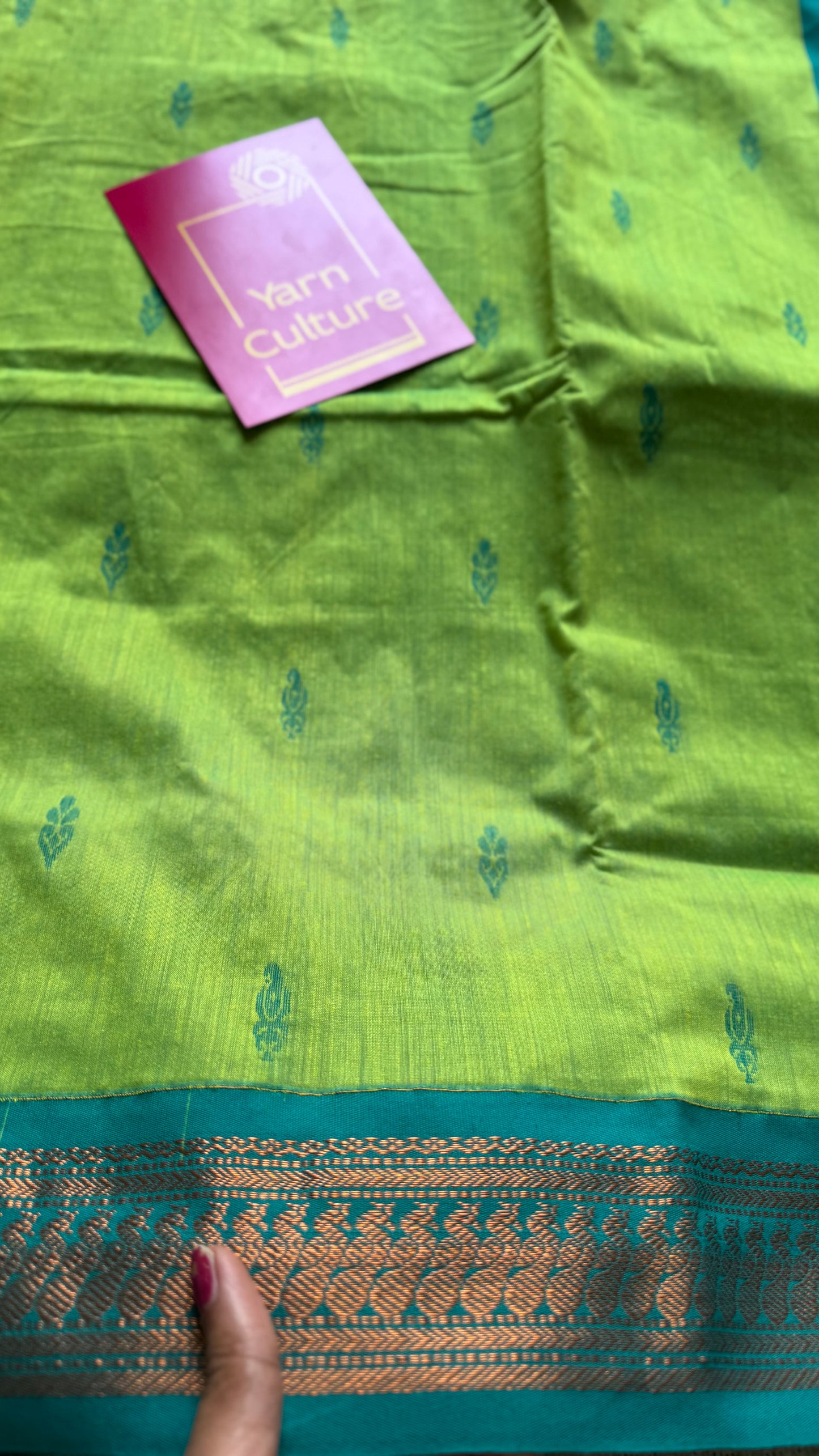 Bright green with turquoise, cotton silk - YCCOTNOCKCS14