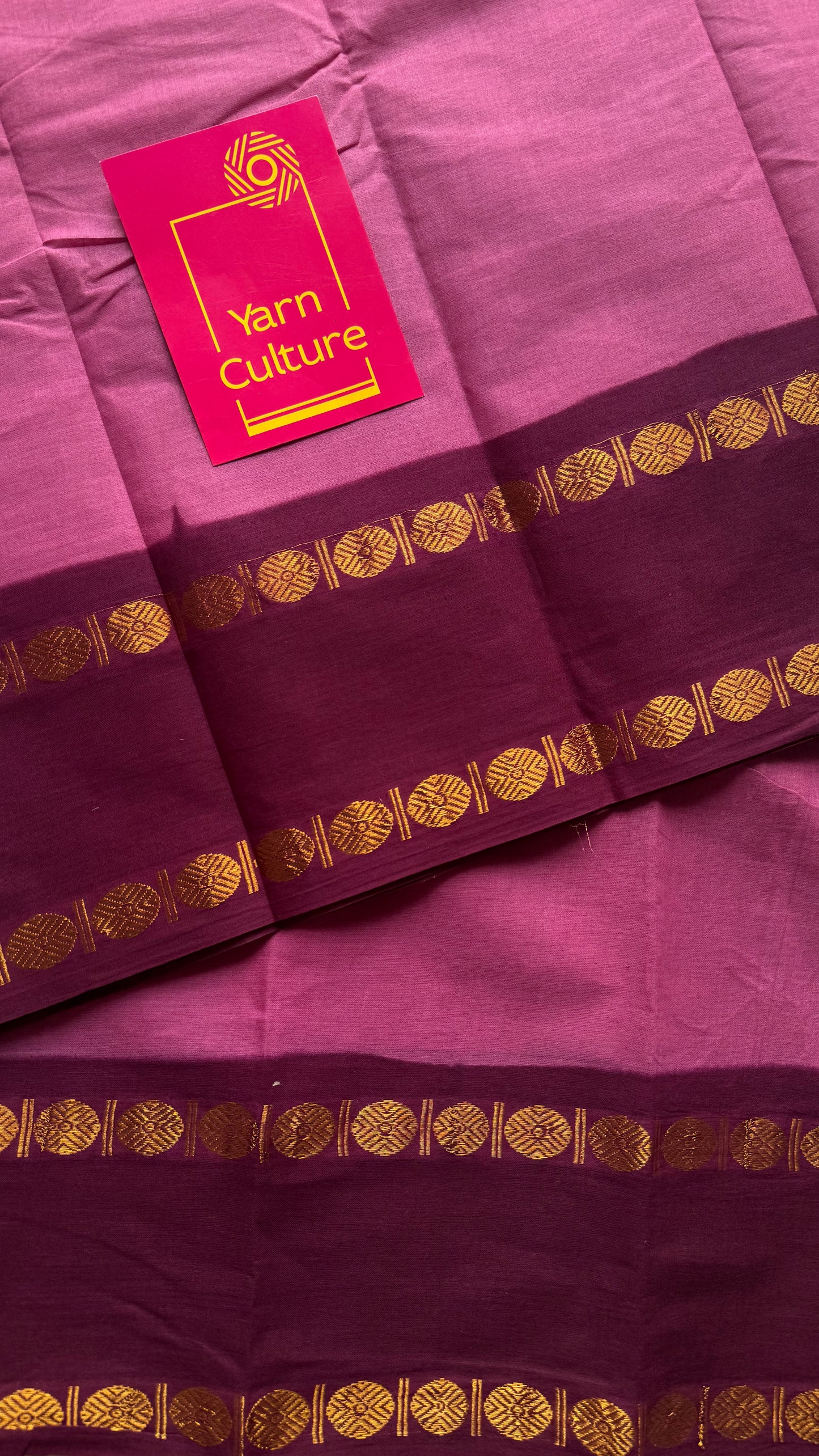 Dusty pink with dark maroon sungudi, kattuchayam dyed, madurai cotton - YCCOTNOCSC12