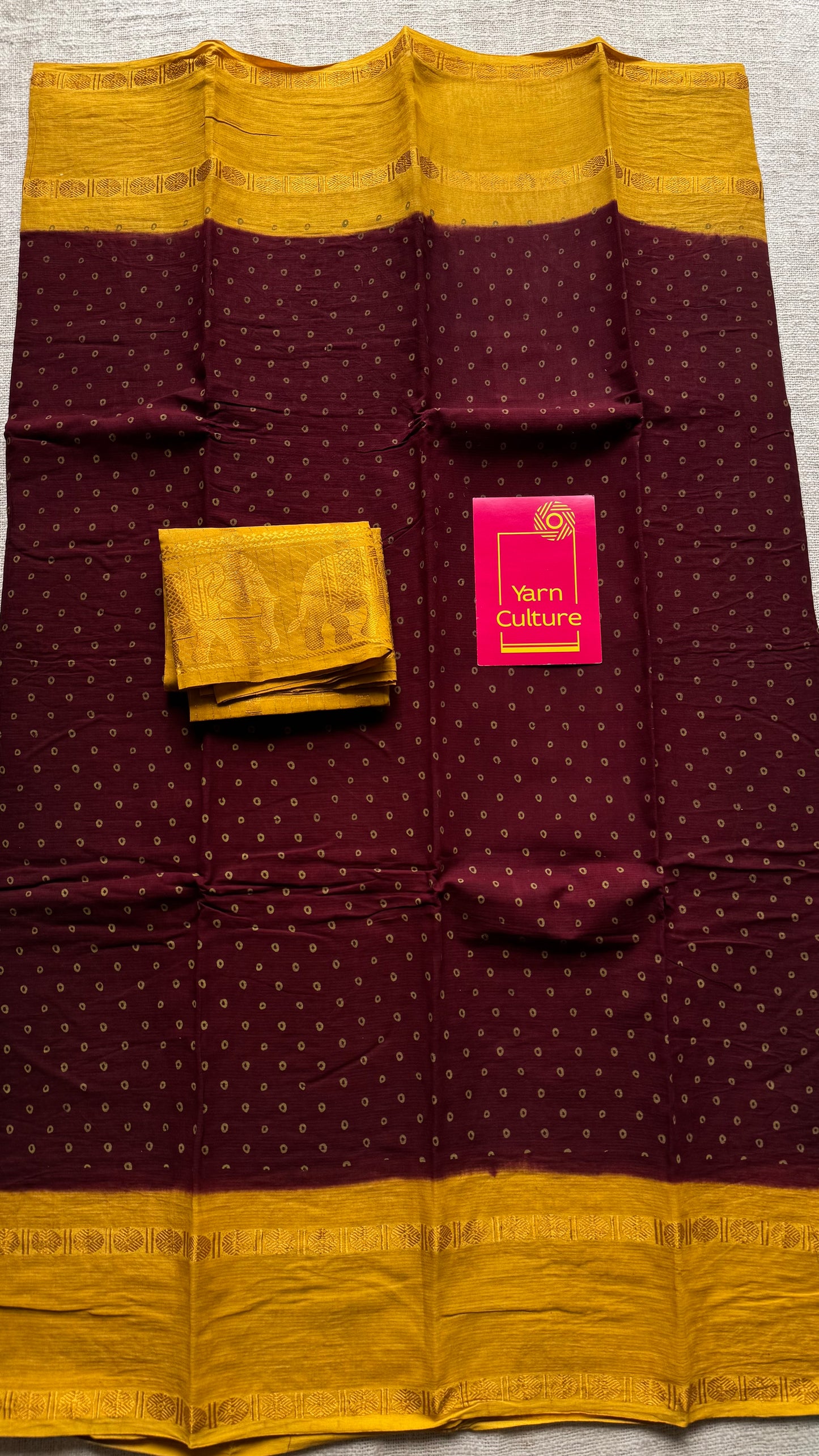 Maroon with yellow, sungudi motif and rudraksham border, madurai soft cotton - YCCOTNAUSC04
