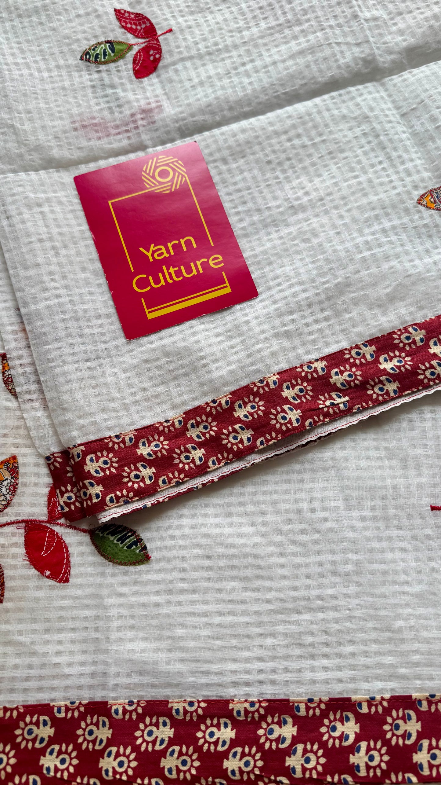 White kota with ajrakh cutwork and border - YCON25TORAK01