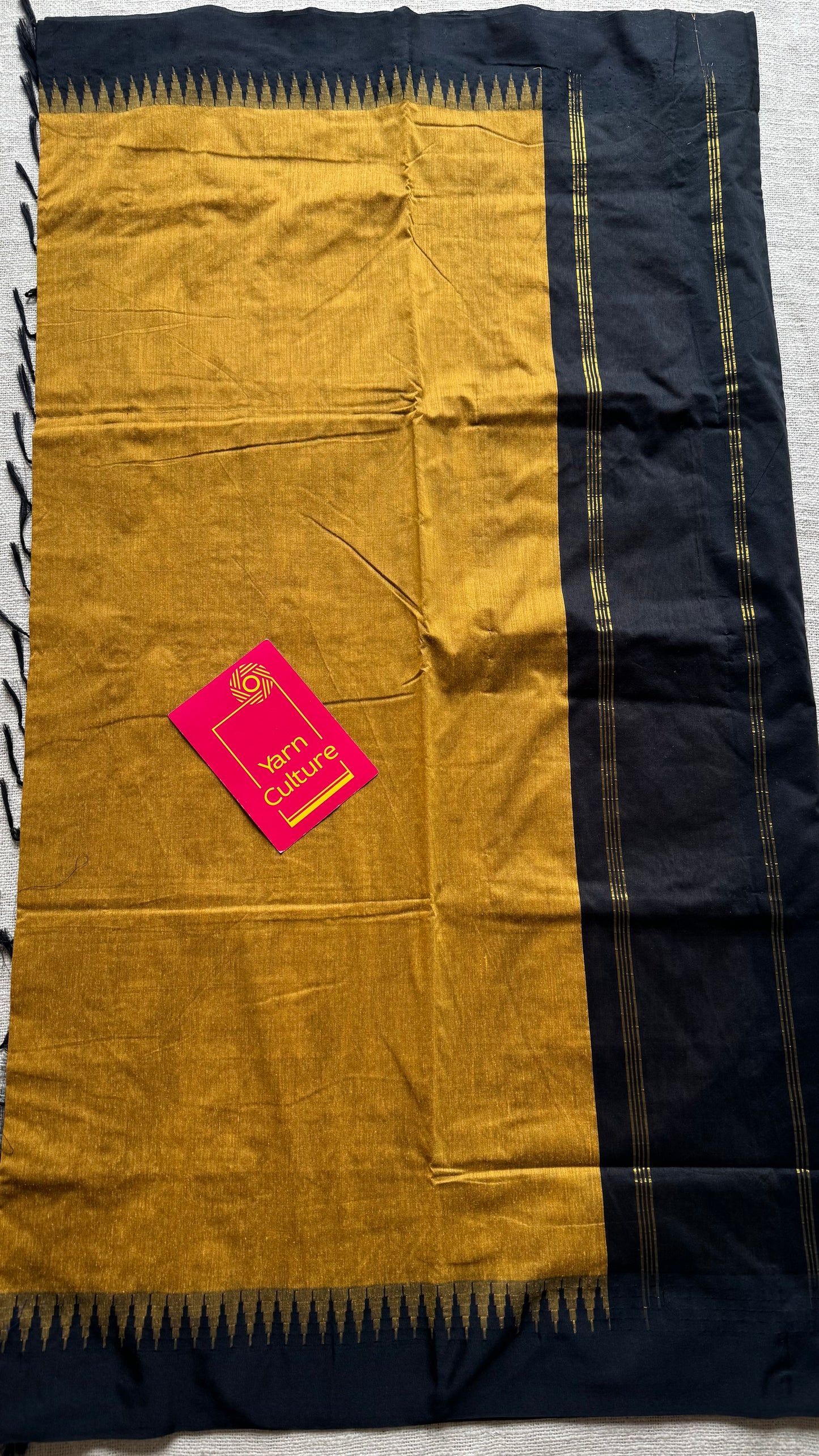 Yellow with black temple border - cotton silk - YCCOTNOCKCS1