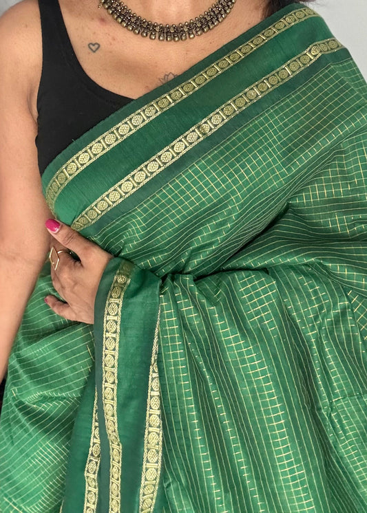 Dark green, arani checks, cotton silk - YCCOTNOCAR12