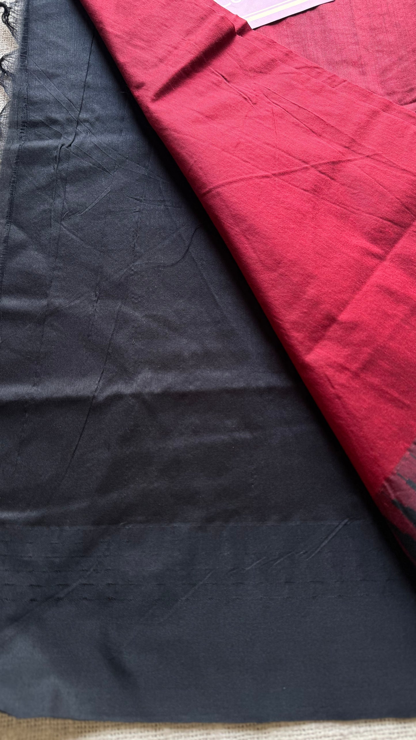 Red with black temple border - cotton silk - YCCOTNOCKCS4