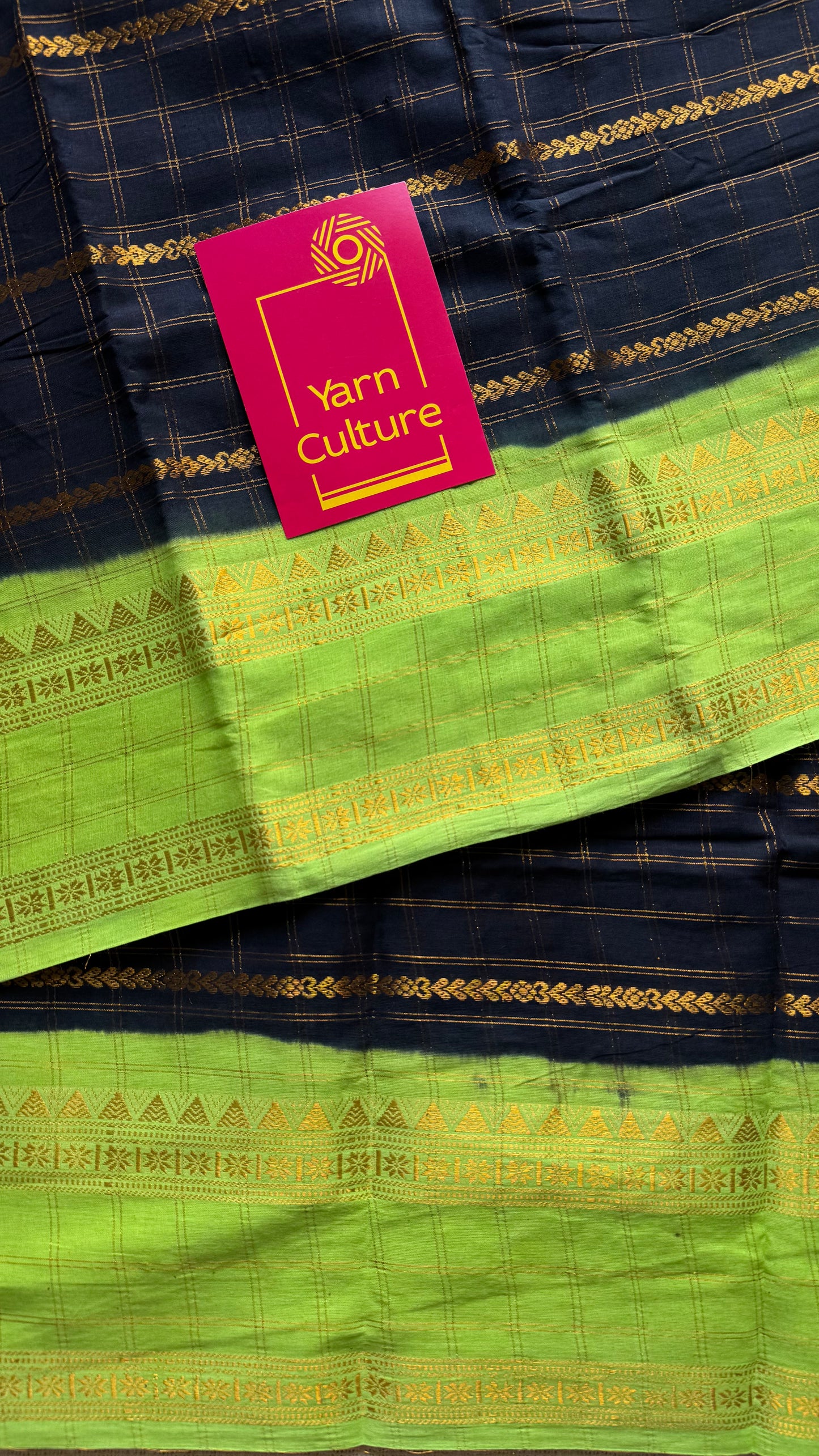 Black with lime green, Adayar checks with velthaari pattern, madurai cotton - YCCOTNOCSC03